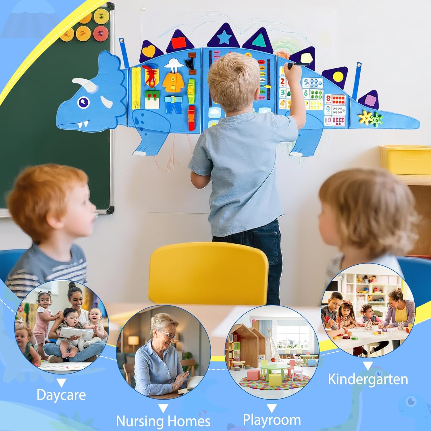 Rainbow & Dinosaur Montessori Busy Board Set – Educational Sensory Wall Toys for Toddlers 1+ – Fine Motor, Cognitive & Creative Learning Activity for Home, Nursery & Classroom