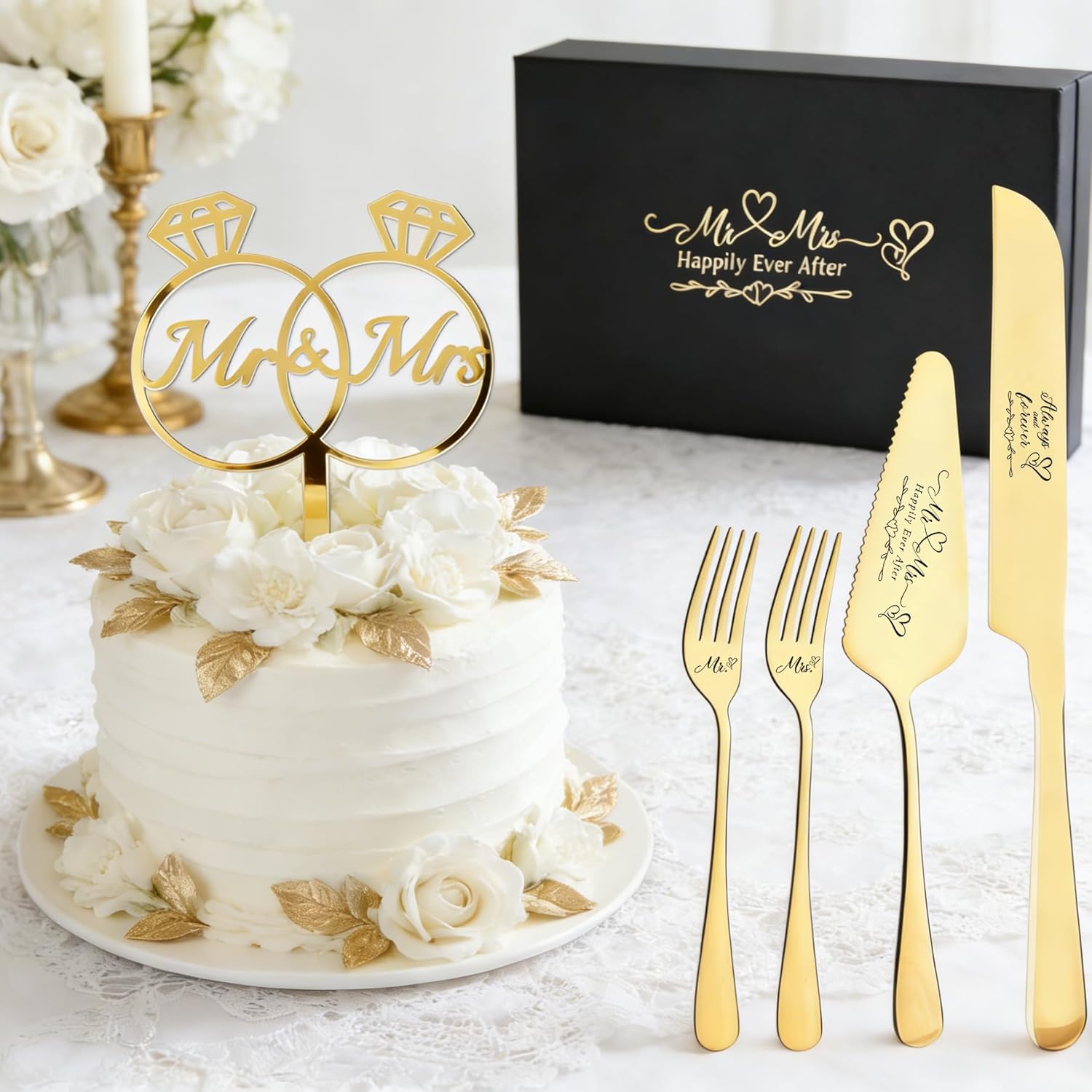 Wedding Cake Topper and Cake Knife and Server Set,Elegant Classic Acrylic Mr and Mrs Cake Topper Set for Wedding,Engagement,Anniversary,Bridal Shower