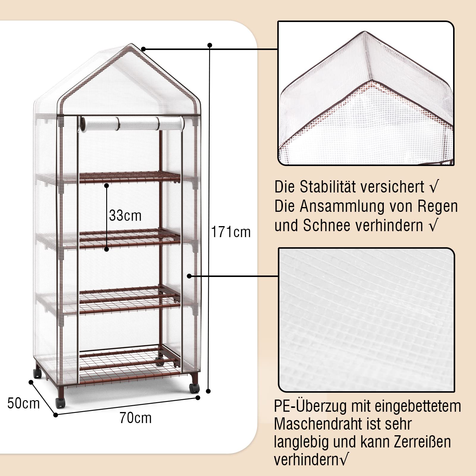 UDPATIO Serra piccola con 4 piani, Tenda da Sole Verticale, Tenda in Alluminio con Manovella, Tenda a Rullo Verticale per Patio e Giardino11