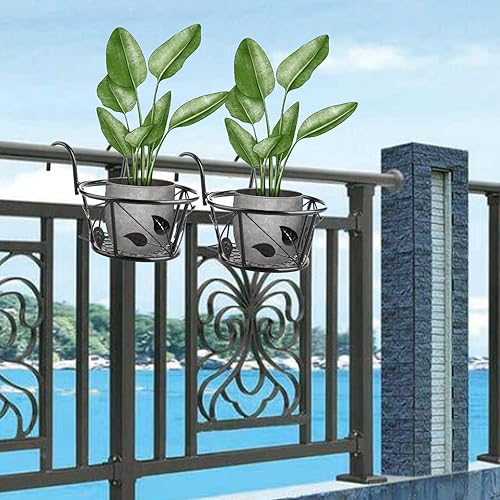 Miniatura 7 de Iron Art - Cestas colgantes para macetas, paquete de 2 (negroblanco), macetas colgantes para exteriores, cesta de plantas colgantes, maceta de