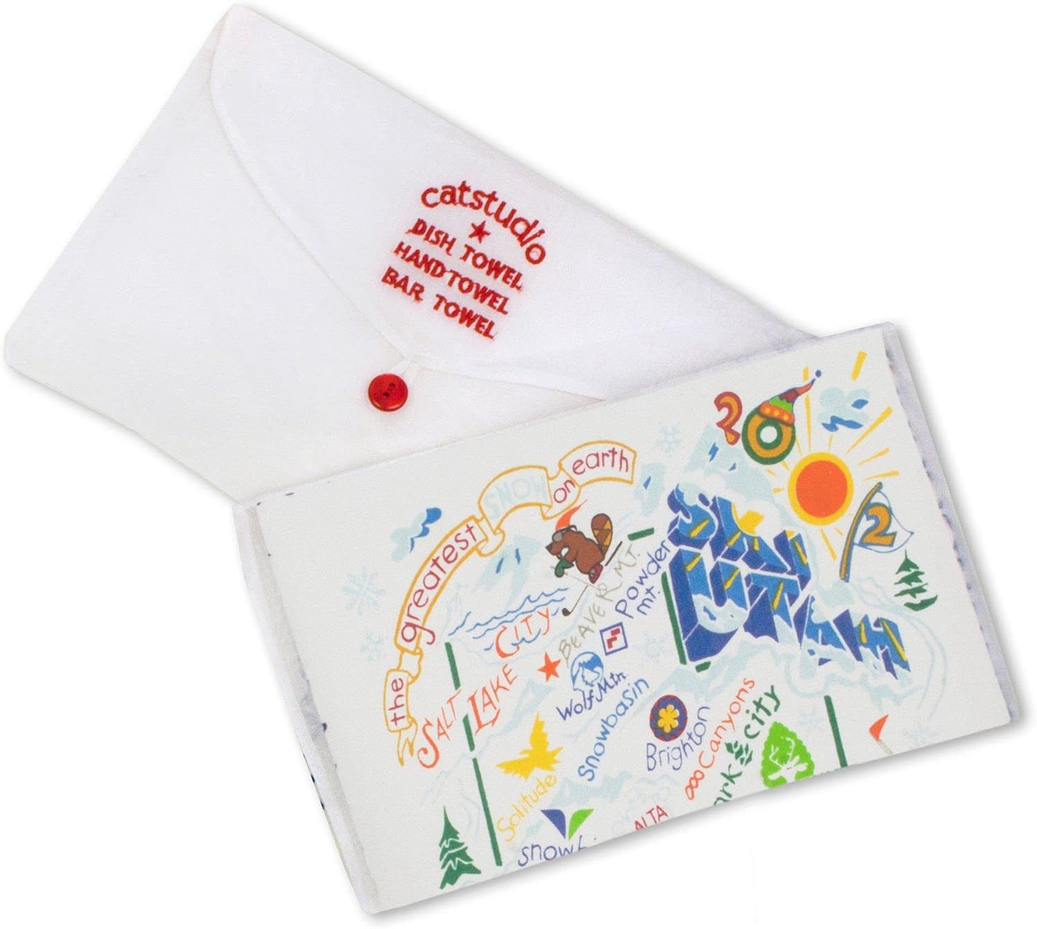 Catstudio Utah Ski Dish Towel, US Ski Resort Souvenir Kitchen Towel, Hand Towels with Original Artwork, Washable for Utah Lovers, Travel Souvenir
