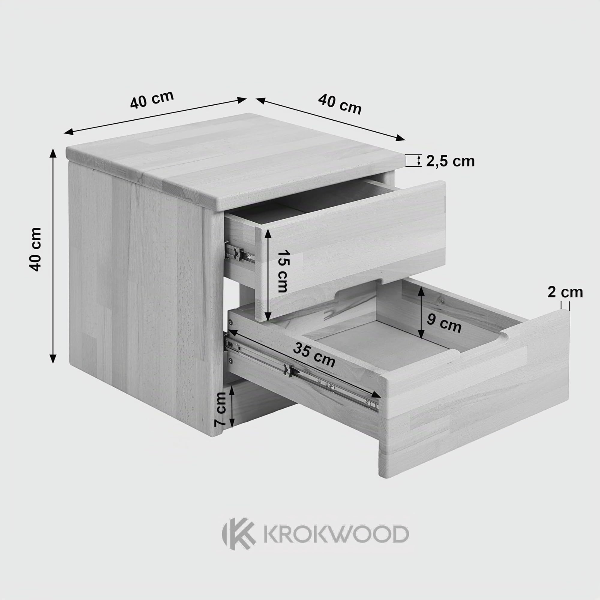 Krok Wood Nachttisch ELSA aus Massivholz 40x40x40 cm (in Buche)