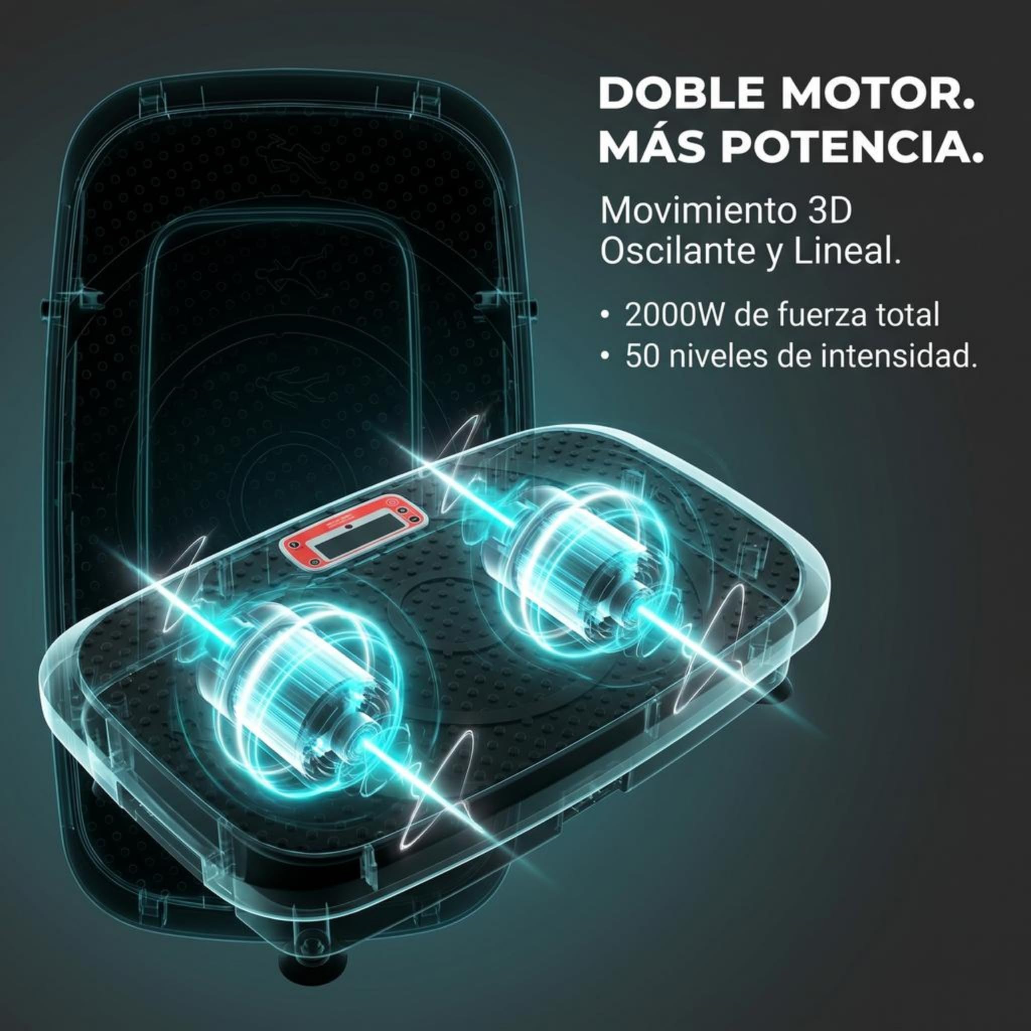 ECODE® Plataforma Vibratoria Muscular de 80cm con 2 Motores para Ejercicios en Casa - Tonifica, Quema Grasa y Adelgaza con Sus Programas Automáticos - Capacidad 150 kg