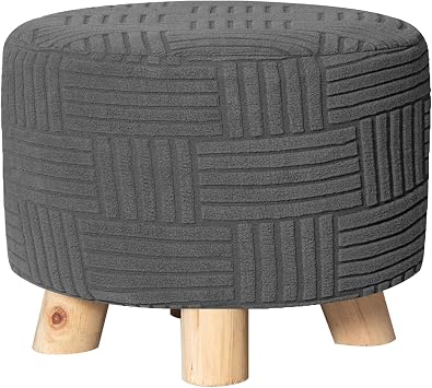 Round Jacquard Ottoman Cover,Stretch Solid Storage Stool Cover for Small Large Folding Footstool Dark Grey,M