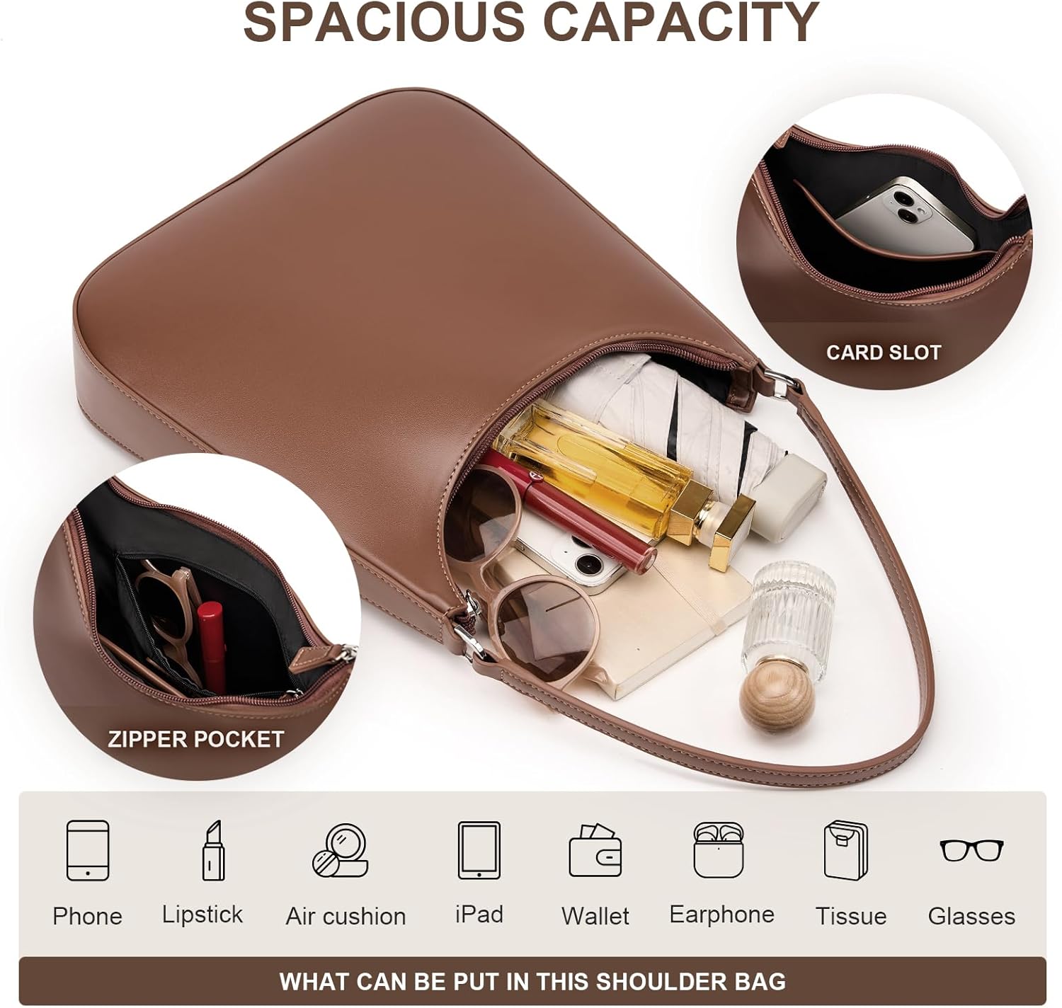 Trendy Purses for Women 2025 Designer Shoulder Bag Medium Crescent Bag Faux Leather Shoulder Purse - Image 4