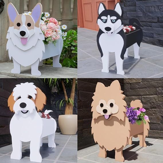 Australian Cattle Dog Planter Pot Cute Garden Dog Flower Planter Container Holder for Outdoor Indoor Stuff Gift Small Westie(Grey Chow dog)