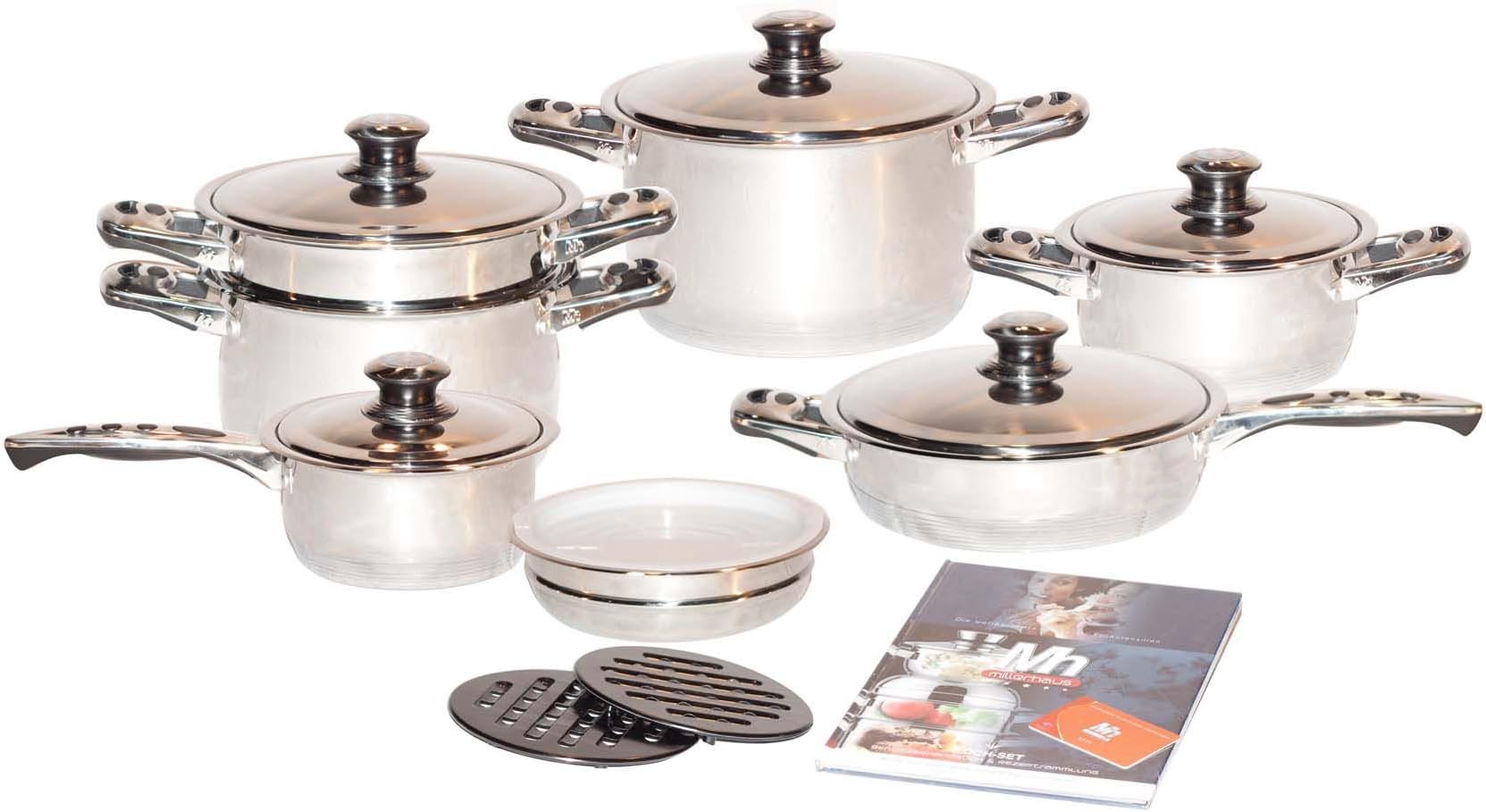 17-Piece T304 Stainless Steel Cookware Set with 7-Ply Bottom and Induction Compatible