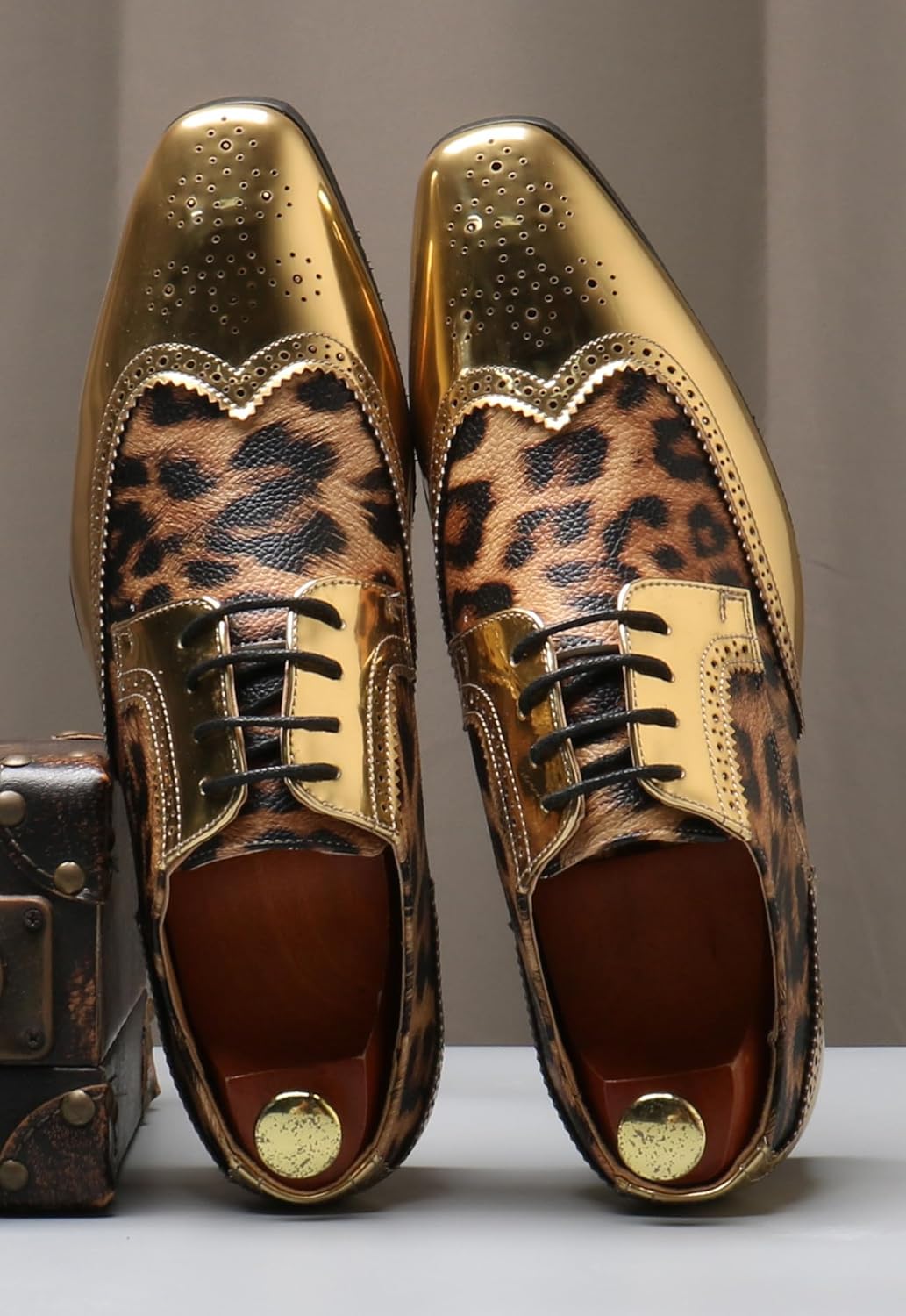 Mens Oxfords Formal Dress Leopard Texture Wingtip Derby Glossy Leather Shoes for Men Fashion Wedding Prom Modern Shoes Business Casual Tuxedo Luxury Shoes - Image 7