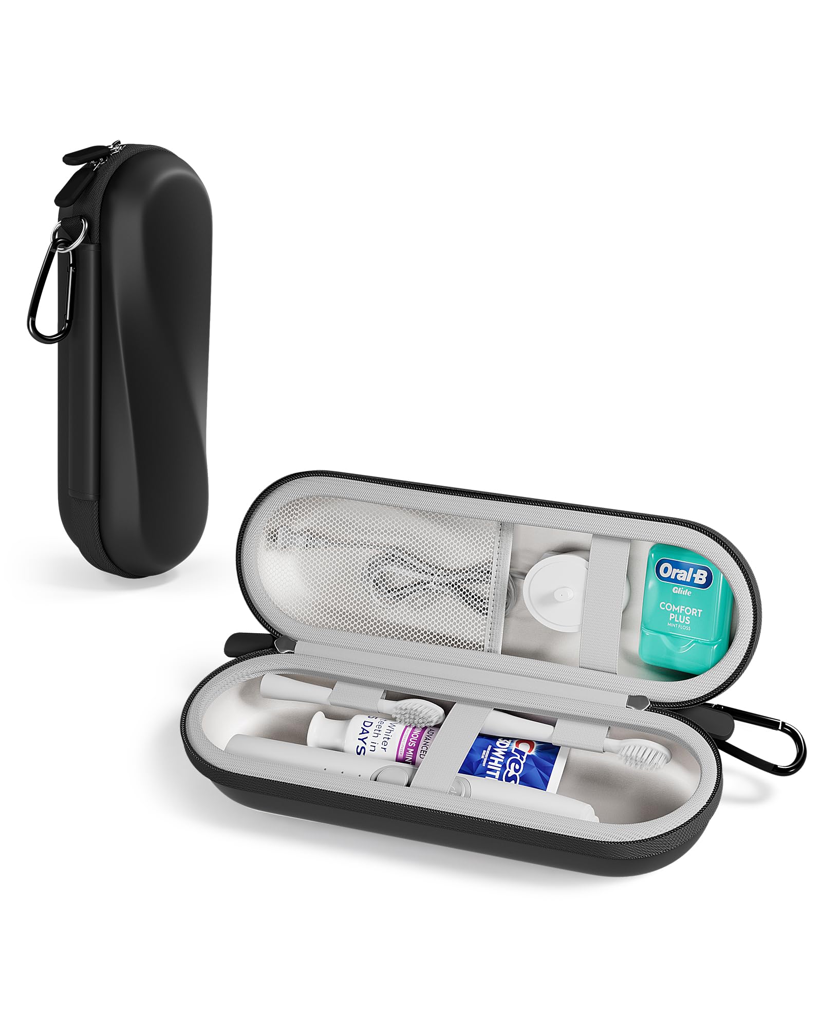 ProCase 歯ブラシケース 携帯用 旅行用 防水ハードケース Oral-B Philips対応 - ブラック（L） | 電動歯ブラシケース,アクセサリー収納付き,多機能,軽量,耐久性,持ち運び便利,出張や旅行に