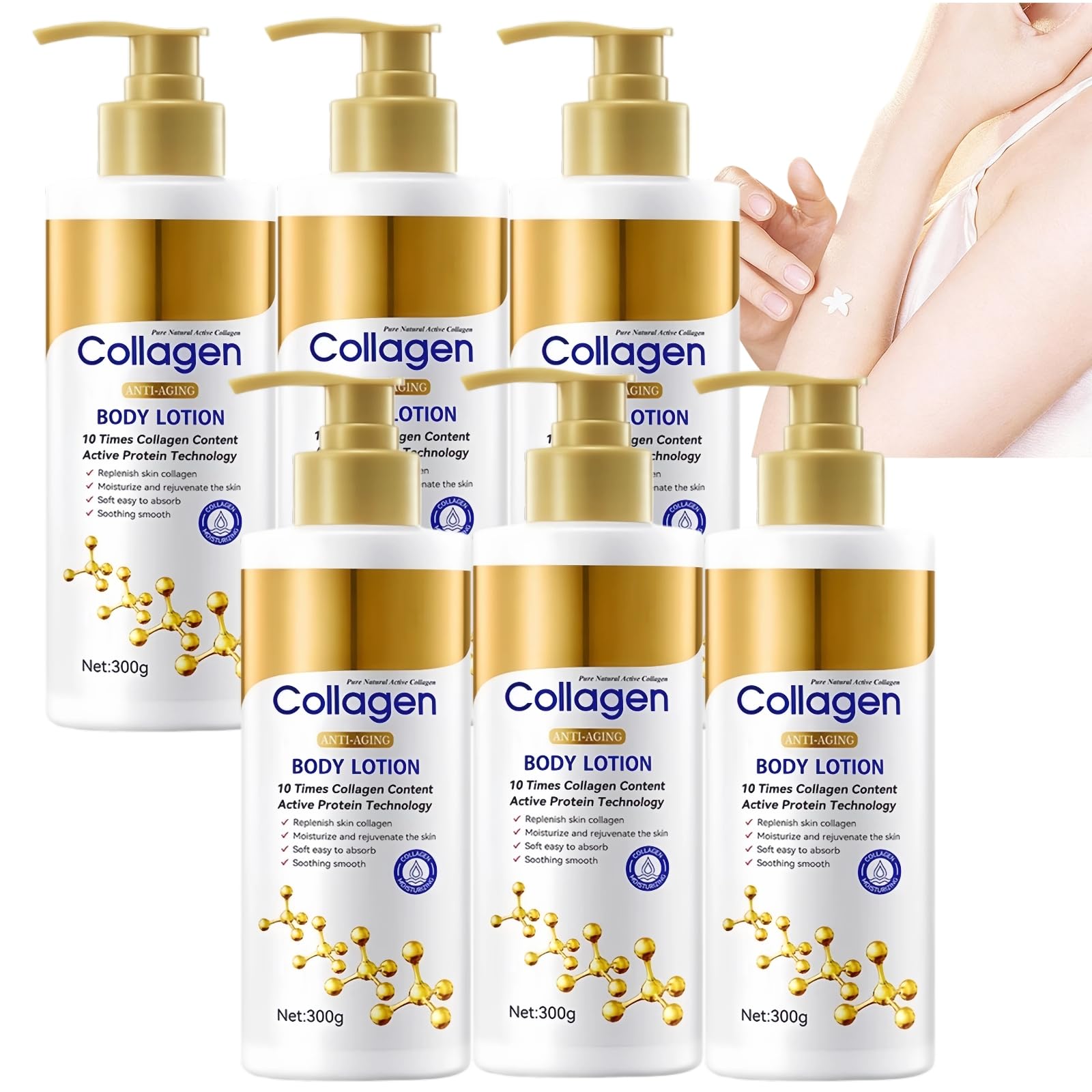 Kollagen-Körperlotion zur Hautstraffung – Anti-Aging-Feuchtigkeitscreme für trockene Haut – Feuchtigkeitsspendende Anti-Falten-Körpercreme – Leichte und nicht fettende Feuchtigkeitspflege (6pcs)