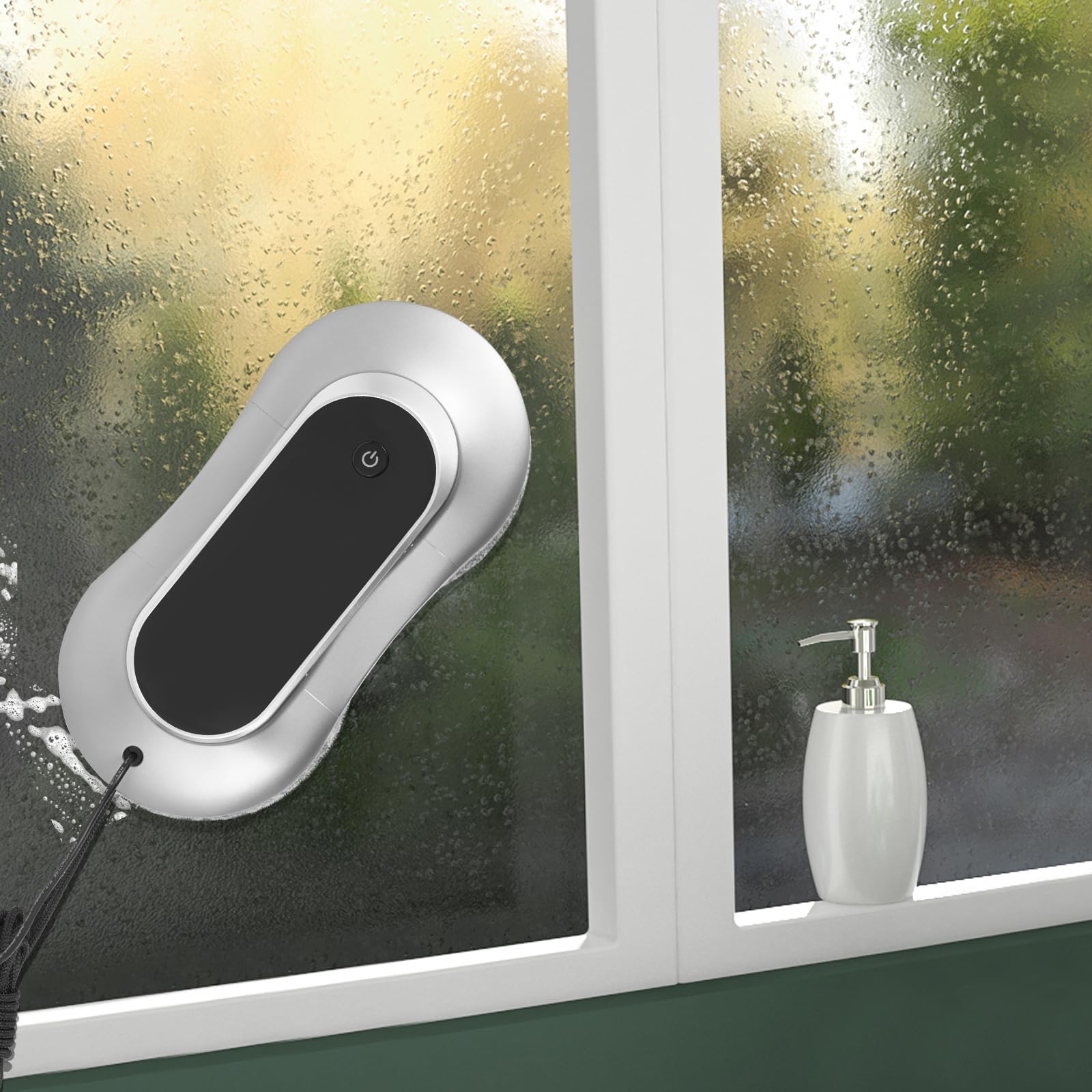 Robot limpiador de ventanas inteligente con potencia de succión de 2800 – 3200 pa y cuerda de seguridad, incluye mando a distancia y 10 almohadillas de limpieza, navegación automática para