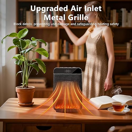 Miniatura 5 de Calentadores eléctricos portátiles para uso en interiores, calentador de espacio de cerámica con termostato, pantalla remota y digital, temporizador