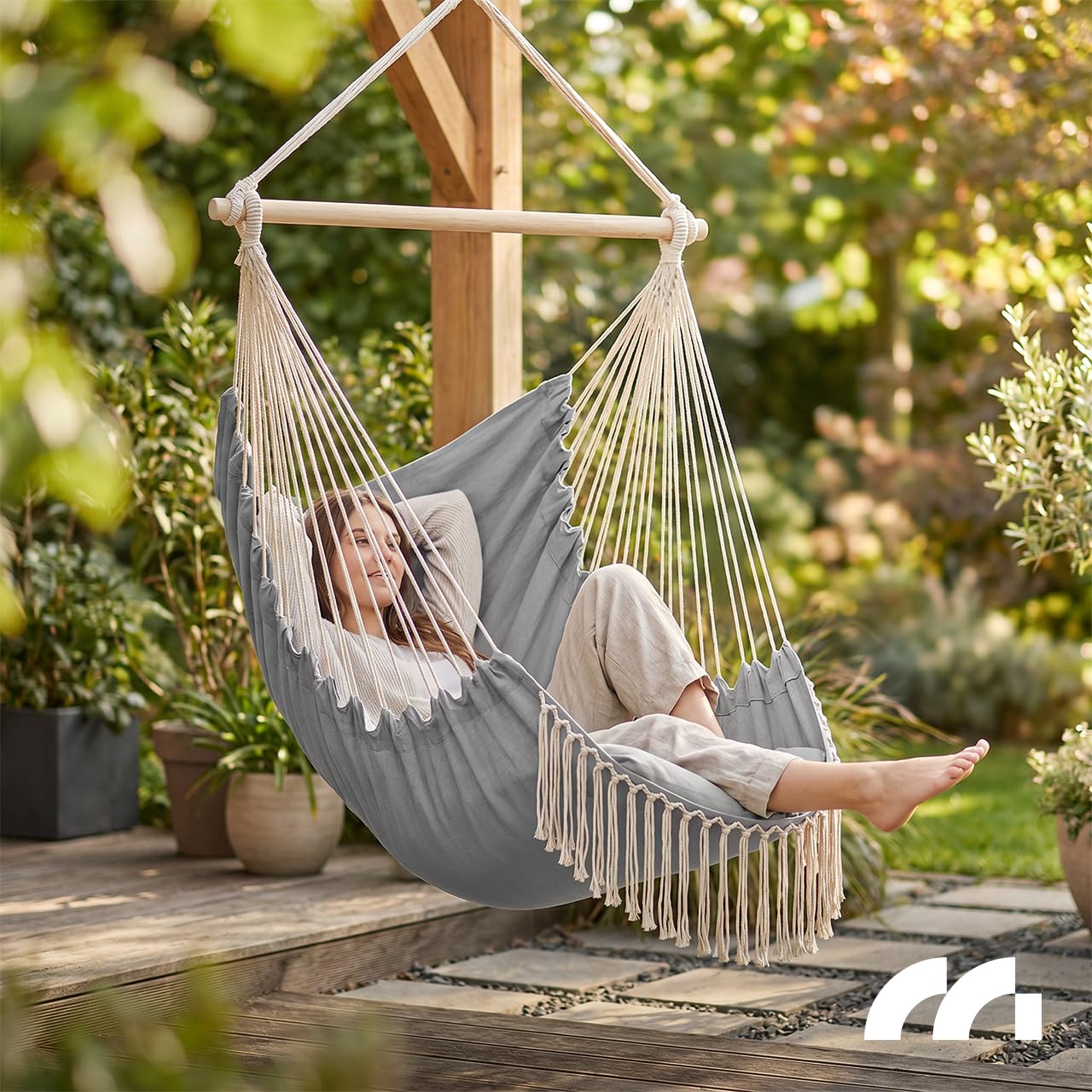MalTec Fotel wiszący, 2 poduszki, wiszące krzesło ogrodowe, hamak brazylijski Swing Cocoon LUA Long jasnoszary