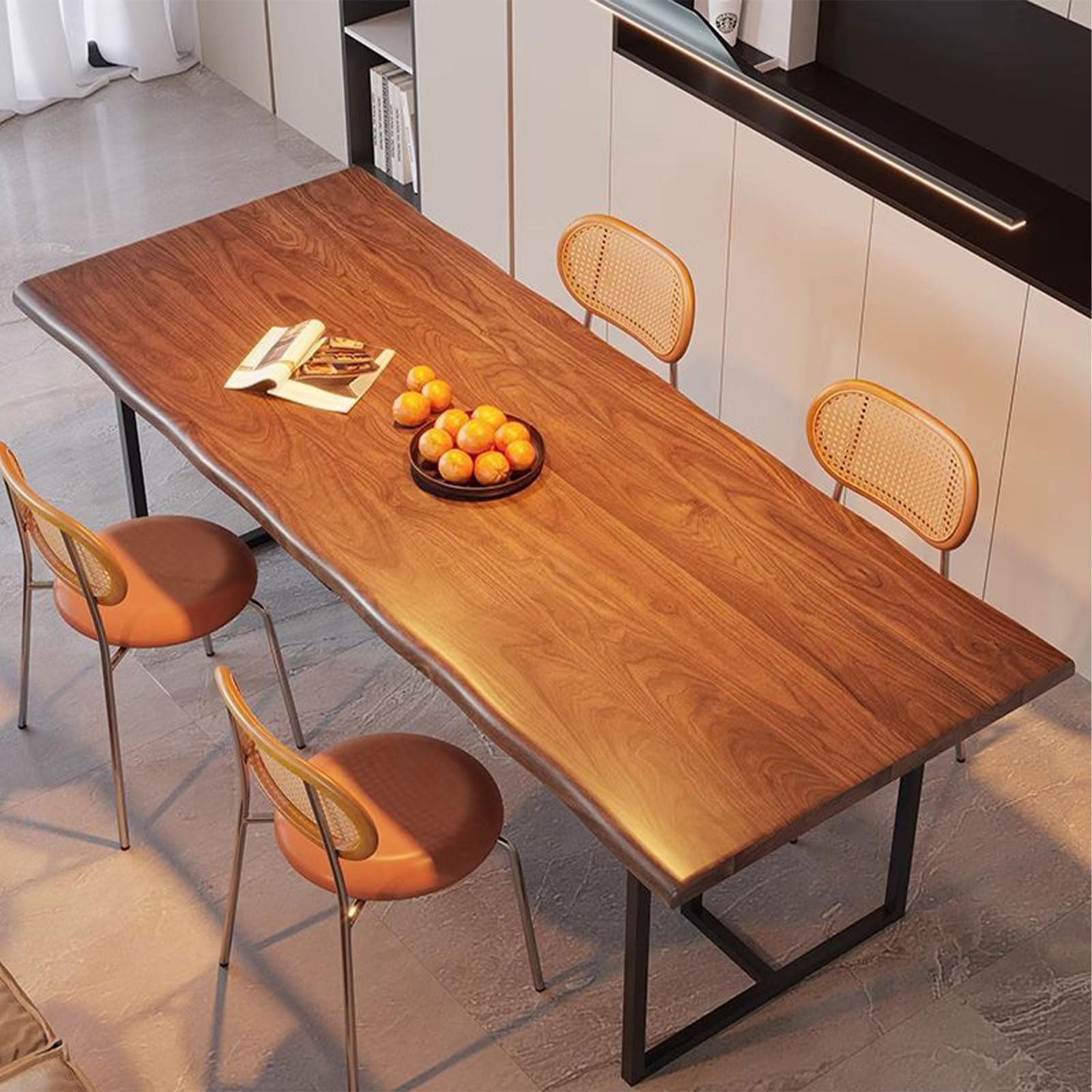 KunAndPeng Solid Wood Administrative Desk Dining Table with Durable Metal Legs Uniquely Designed Leisure Table Perfect for Restaurants