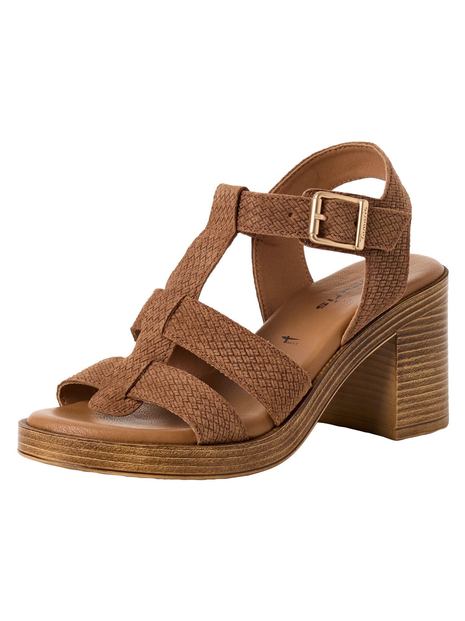 Tamaris Women’s sandal with block heel leather brown 3.5 UK