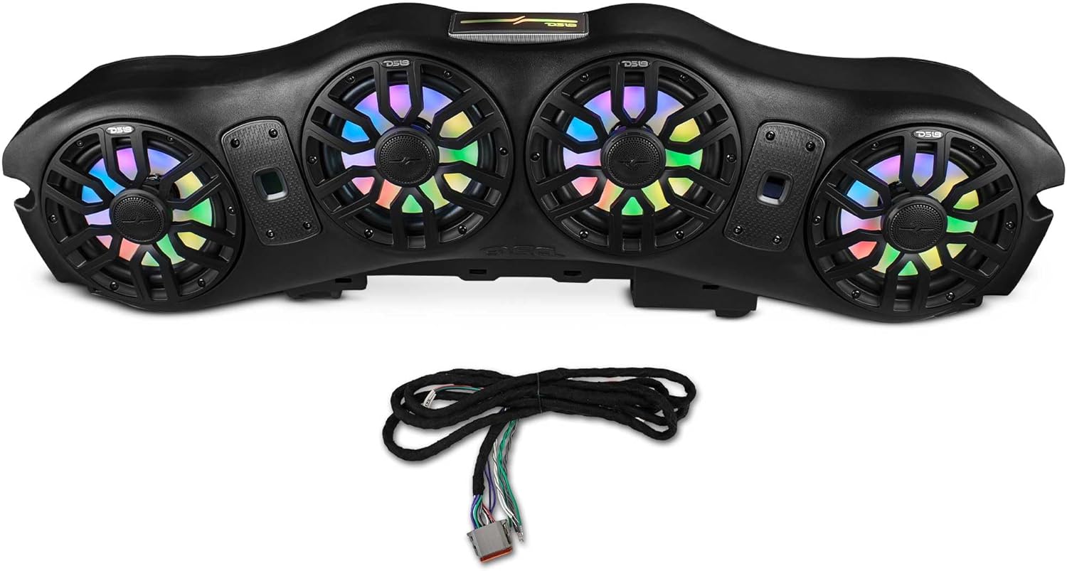 DS18 JL24-SBAR/BKLD Overhead Sound Bar System with 4X 8 Marine Speakers with Digital Dream LED Lights, Compatible with Jeep Wrangler/Gladiator JL/JLU/JT 2024 to Present, OEM Fit
