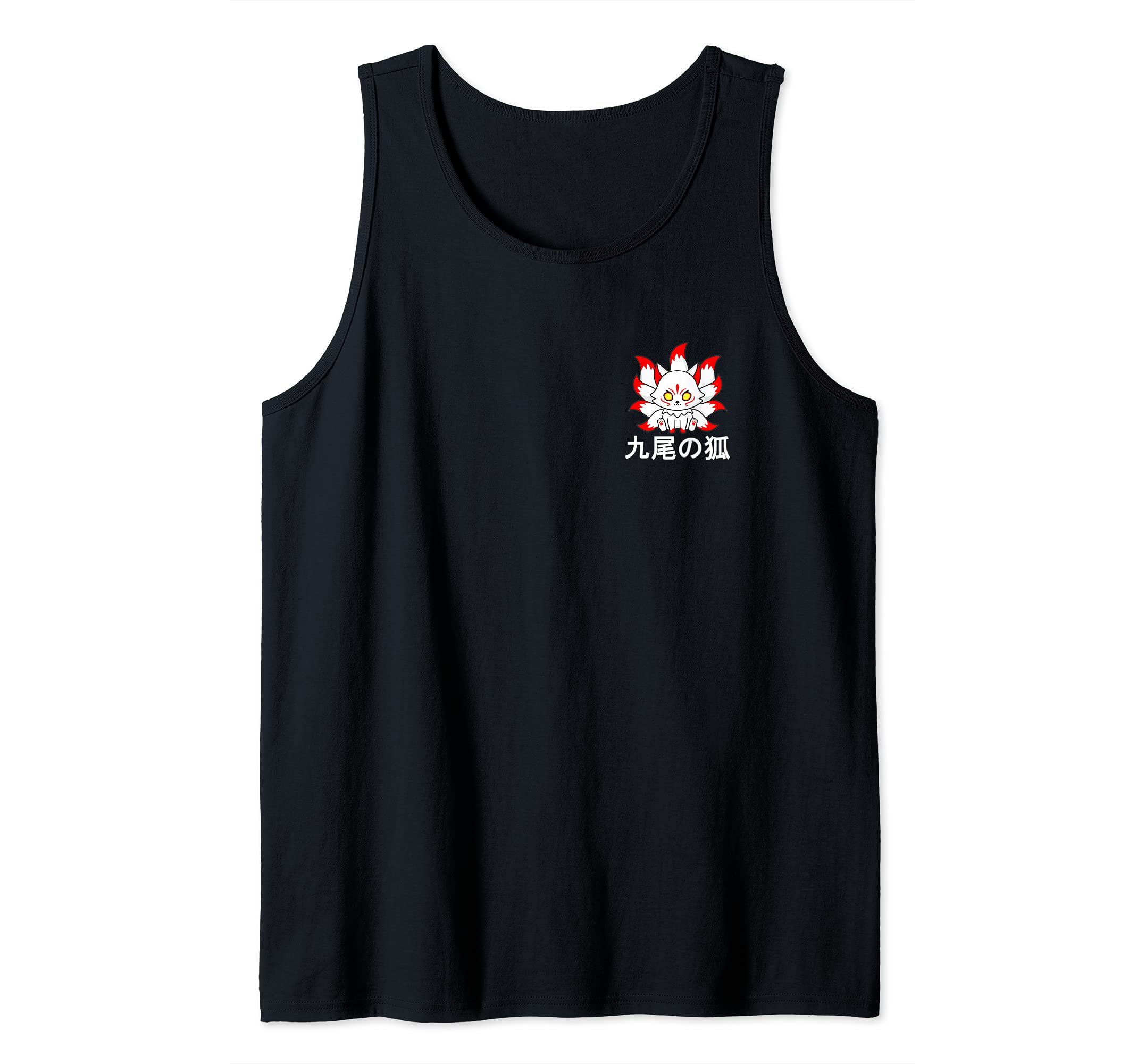 Japan Anime Mask Kitsune Style Samurai Oni Nine-Tailed Fox Tank Top, Black