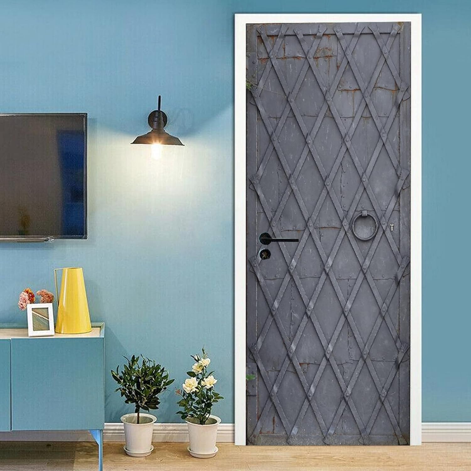 A.Monamour 3D Door Stickers for Interior Doors Iron Metal Door Texture Background Vinyl Waterproof Self Adhesive Door Mural Decals for Bedroom Office Bathroom 90 x 200 cm