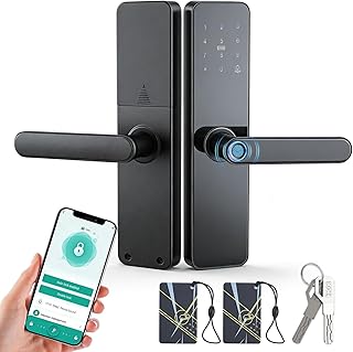 6-in-1 Smart Türschloss mit Fingerabdruck, App & Code – Elektronisches Türschloss für Holztüren, Bluetooth, Fernzugriff mit temporären Passwörtern, einfache DIY-Montage, kompatibel mit Tuya Smart Life