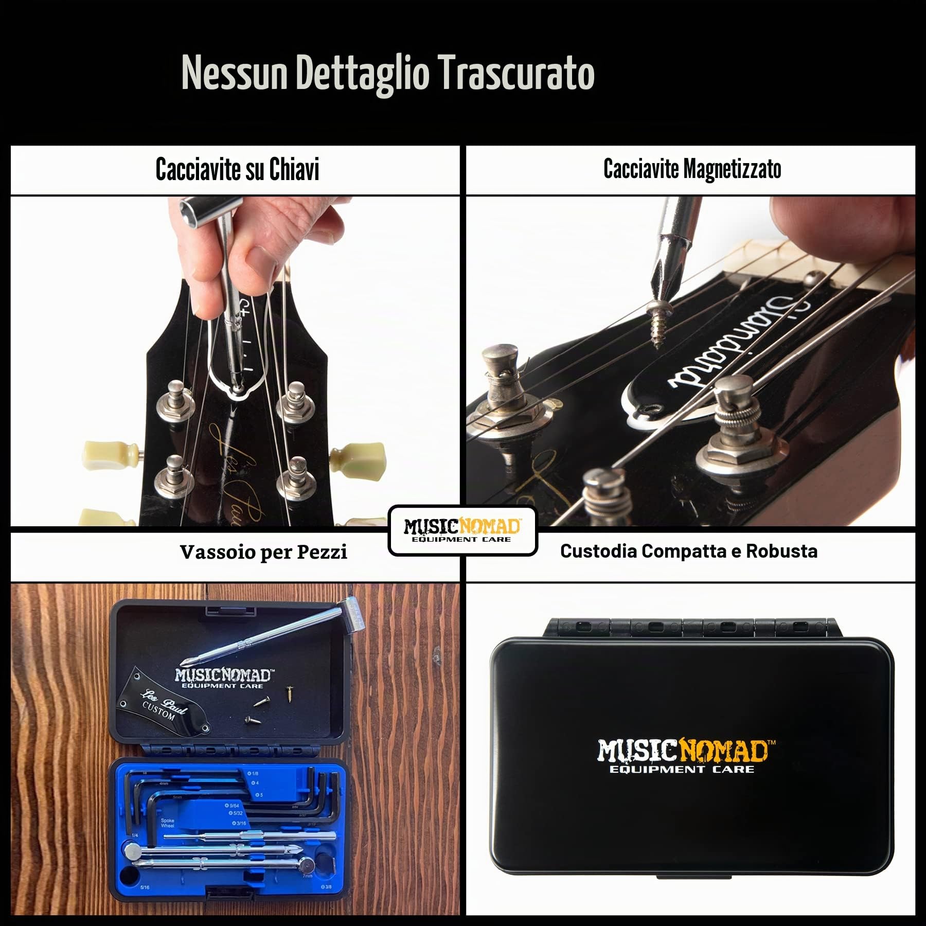 Music Nomad® MN235 Truss Rod Kit 11pcs. - Premium Guitar Tech Chiave a truss rod | Chiavi di alta qualità adatte alla maggior parte delle chitarre elettriche, acustiche e bassi