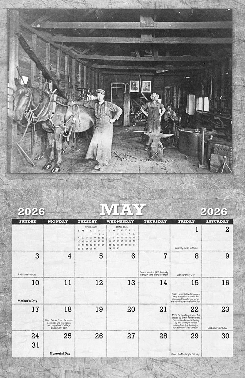 HoofPrints 2026 Blacksmith Calendar of Vintage Images featuring Blacksmith Shops, Tools, Forges, Anvils, Horses and more