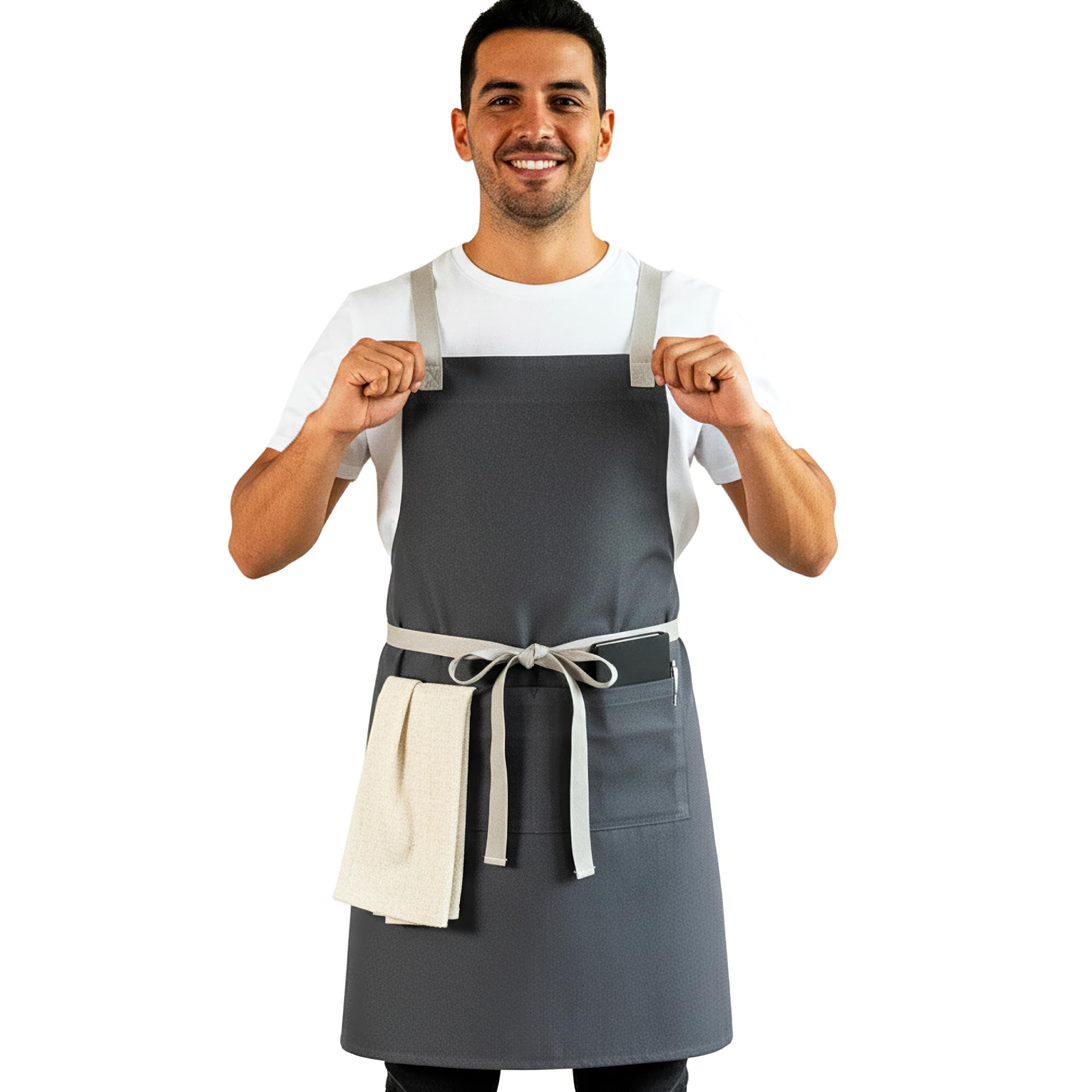 RUSTIQUE LINENS Work Apron – Stylish Cotton Apron with Rip Stop Weave, Waterproof & Breathable Membrane, Durable Tear Resistant, Chef, Kitchen, BBQ, Workshop & Gardening Apron-Forest Green-image-35