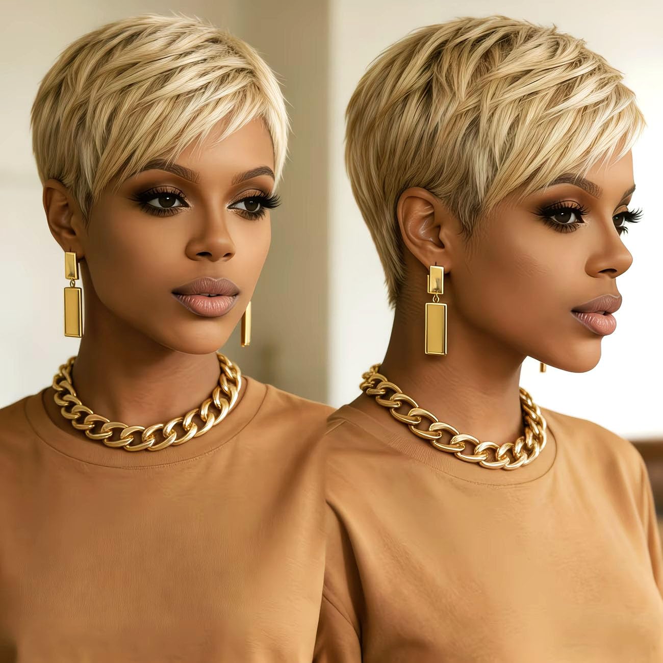 Pixie Cut Human Hair Wig for Women, 27# Blonde