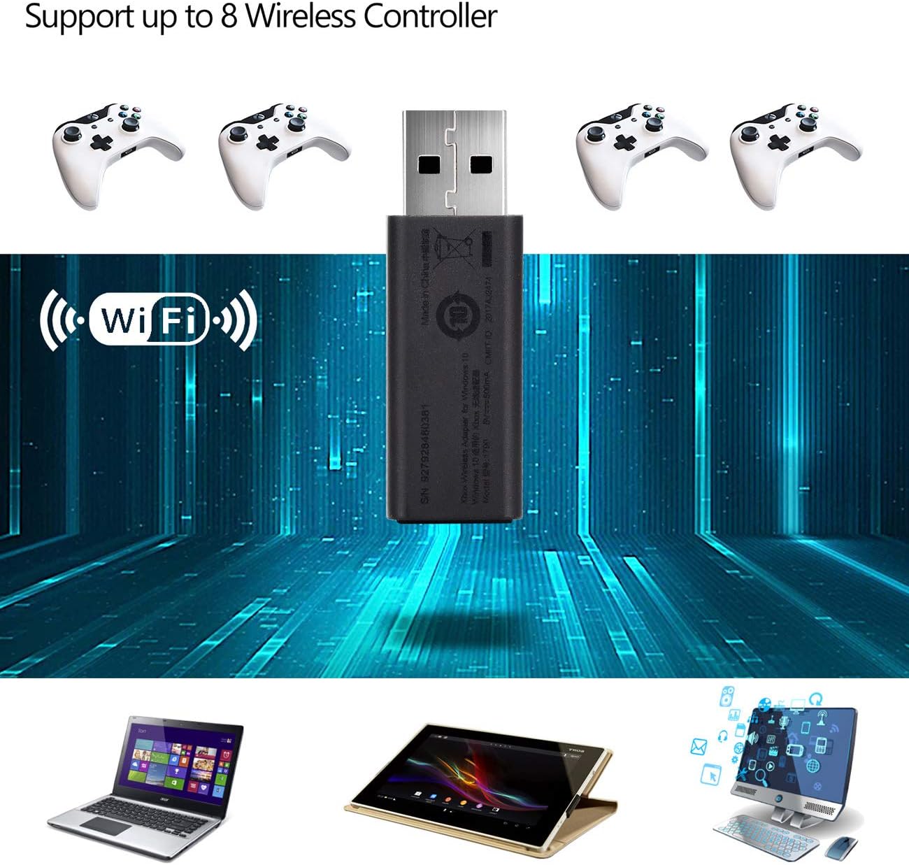Wireless Adapter Fits for Xbox One/Xbox Series X/S, Usergaing Xbox Wireless Adapter Compatible with Windows 10, 8.1, 8, 7, fit for Xbox One Controller, Elite Series 2 and Xbox One X/S (Black)