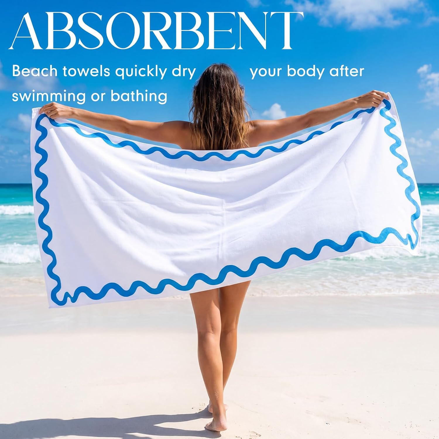 Peryiter Large Oversized Microfiber Beach Towel 39 x 71 Inch Beach Towel Quick Dry Lightweight Sand Free Pool Towels Absorbent Blue Wave Things Towels for Swimming Pool, Camping, Beaches Accessories