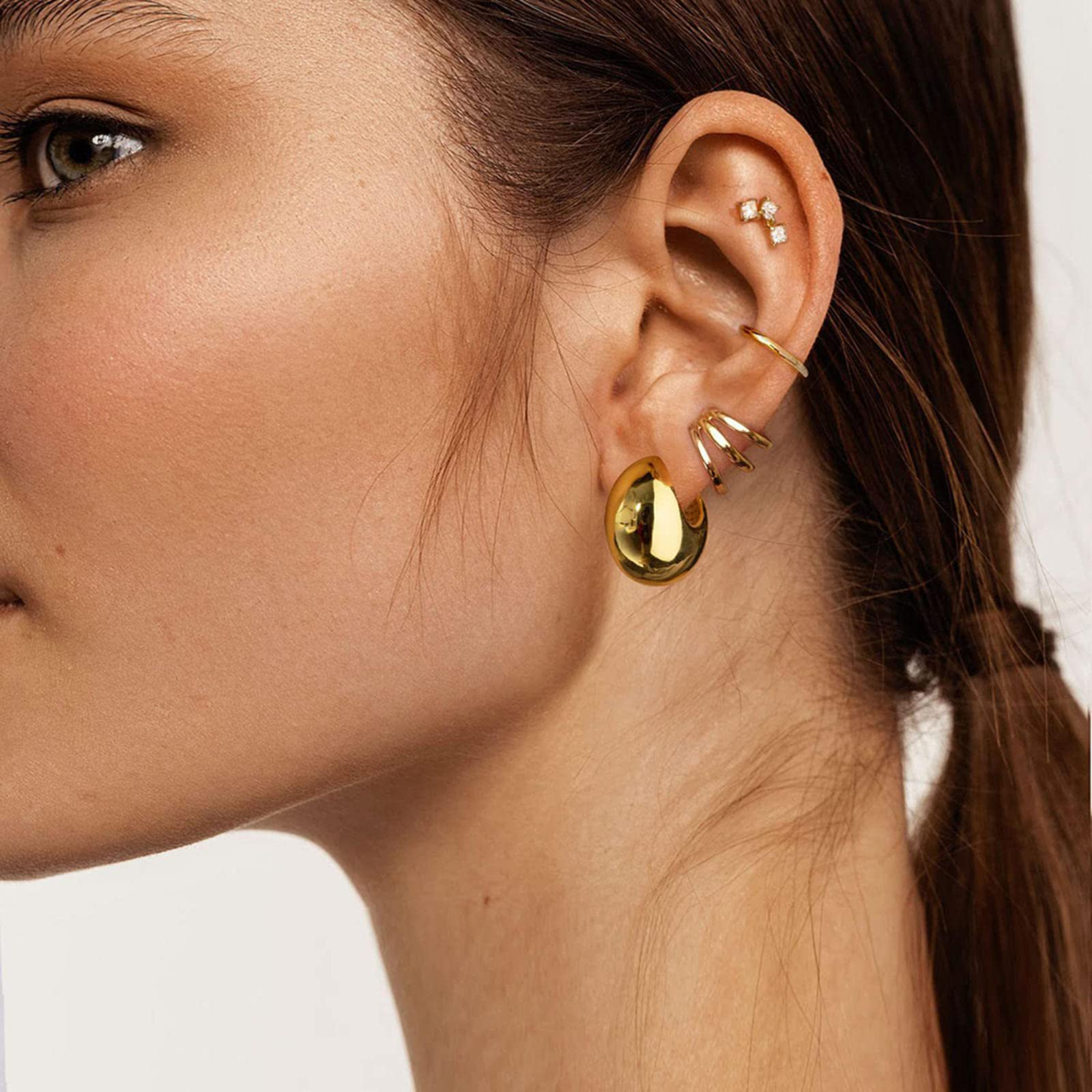 Mesovor Boucles D'oreilles Créoles En Forme De Larme De Diamant Pour Femmes, Boucles D'oreilles Goutte D'eau En Plaqué Or 18 Carats Avec Zircone Cubique, Cadeaux De Bijoux (Vert
