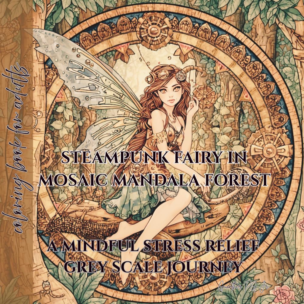 coloring book for adults steampunk fairy in mosaic mandala forest: a mindful stress relief grey scale journey