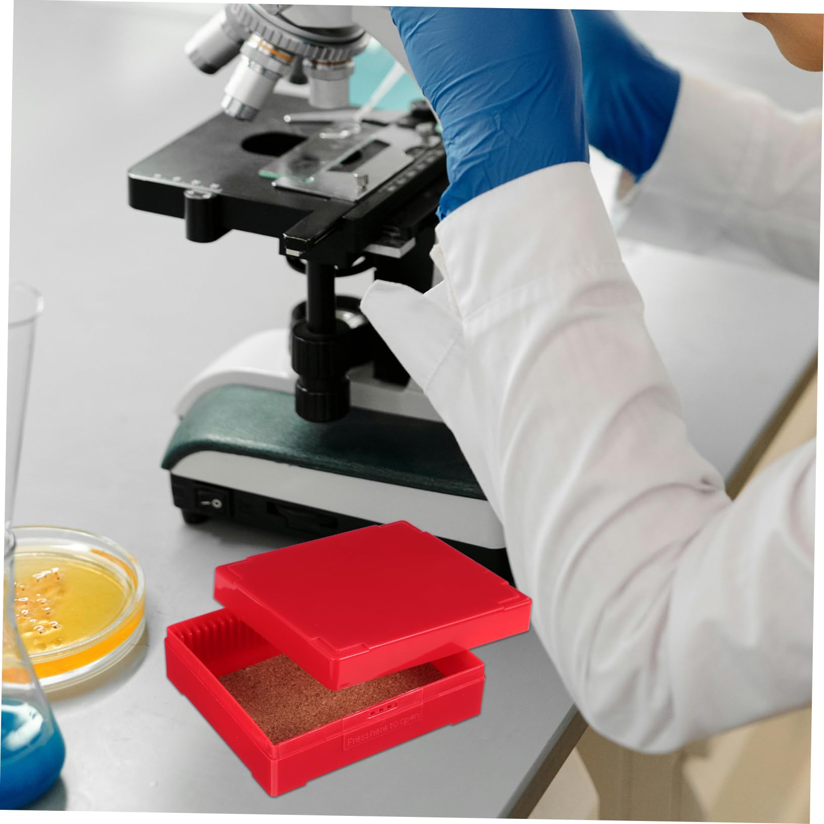 CHILDWEET Box Microscope Slide Organizer Plastic Microscope Slide Holder Red Wood Slide Storage Organizer Microscope Slide Case