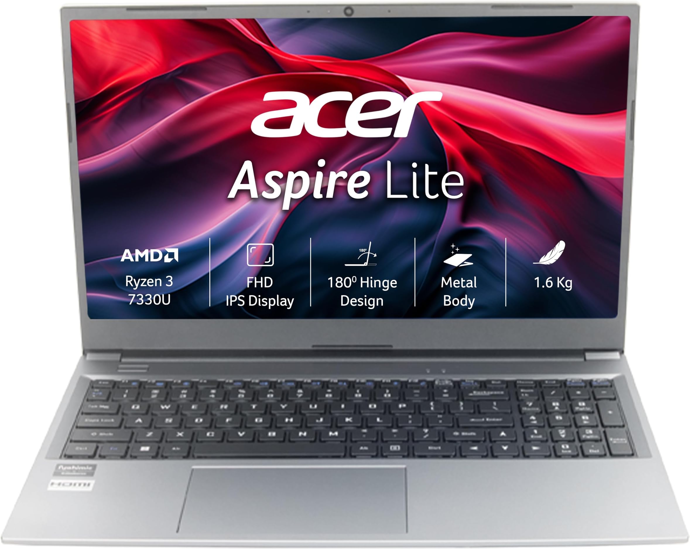 acer [SmartChoice Aspire Lite, AMD Ryzen 3 7330U Processor, 8 GB RAM, 512 GB SSD, Full HD, 15.6"/39.62cm, Windows 11 Home, Steel Gray, 1.6KG, AL15-41, Metal Body, Premium Thin and Light Laptop