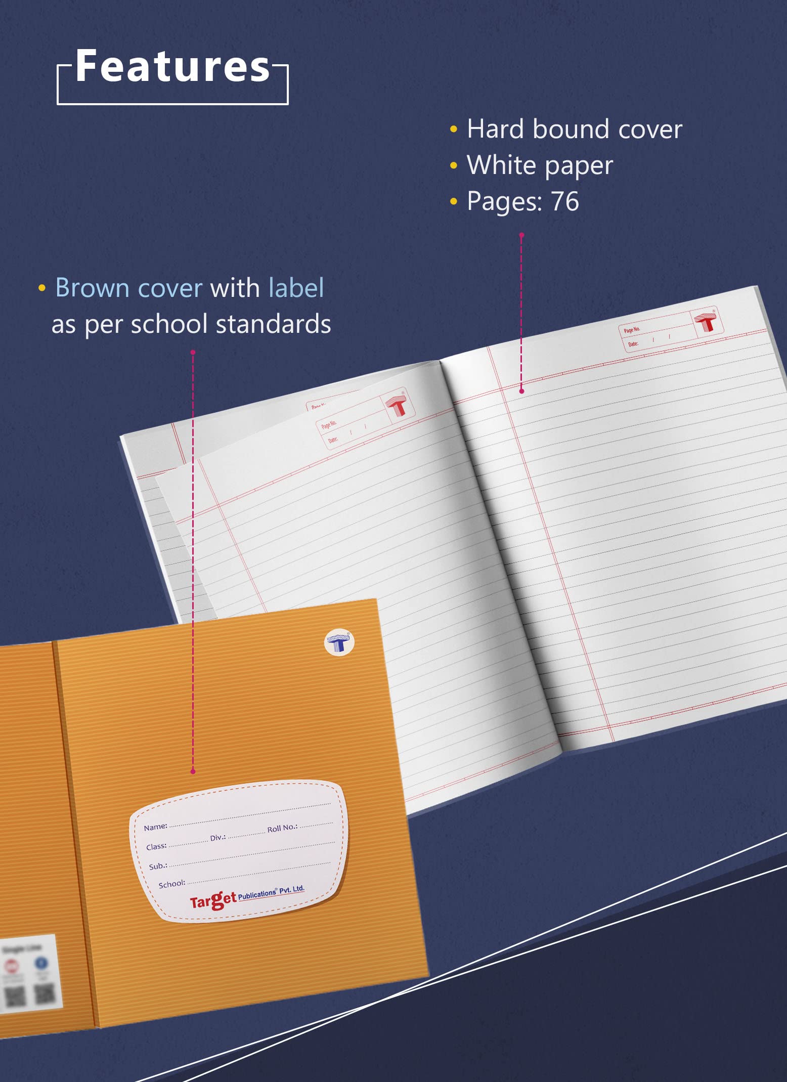 TARGET PUBLICATIONS Taccuino piccolo a due righe, 76 pagine, 15,5 x 19 cm, copertina rigida con etichetta, quaderni a righe a due righe per bambini, quaderni a doppia linea per scrivere | Confezione