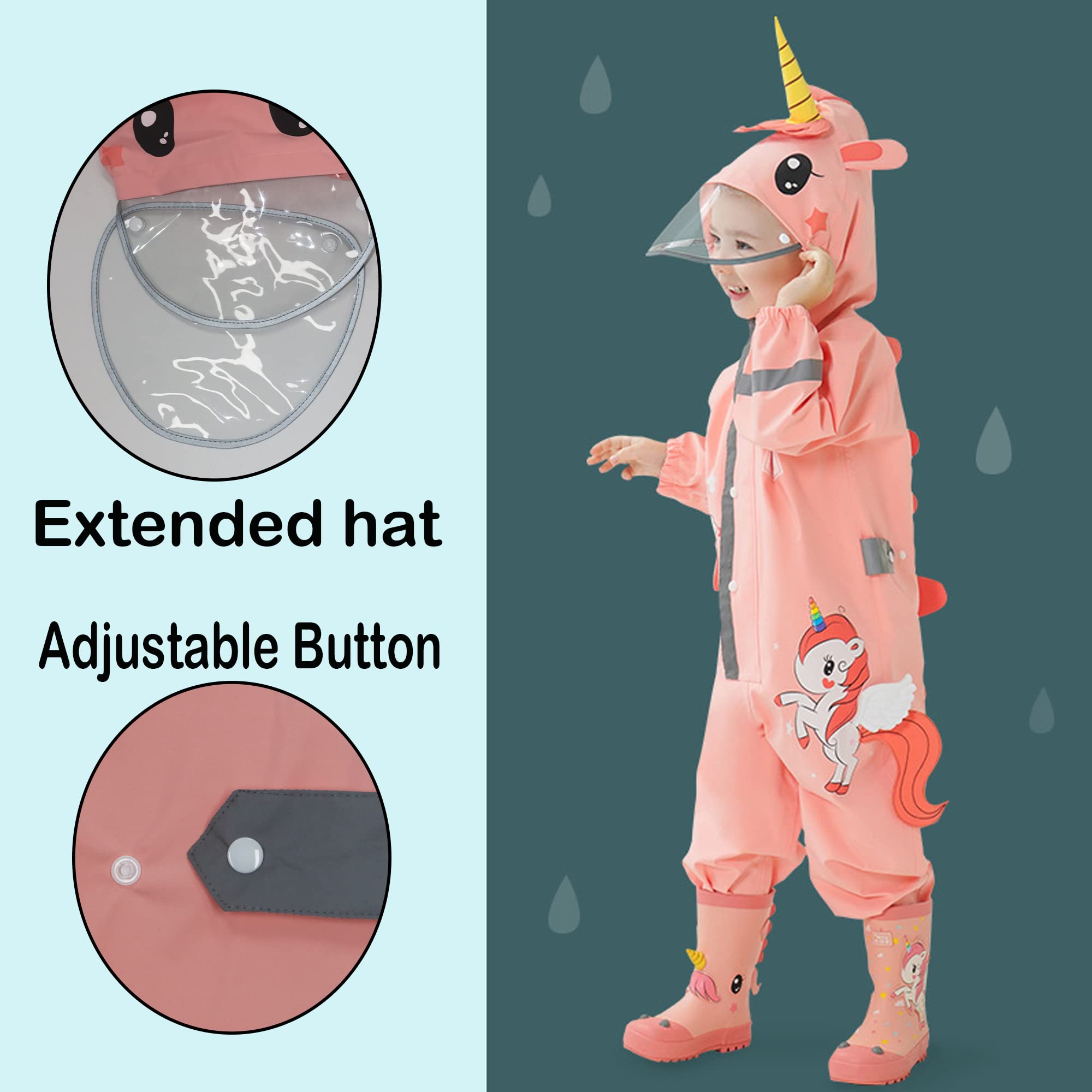 Fewlby Bambini Impermeabile, Tuta Pioggia Bambina Antipioggia con Cappuccio Poncho Impermeabile Ragazze Ragazzi Giacche da Pioggia con Cappello Trasparente per 1-6 Anni