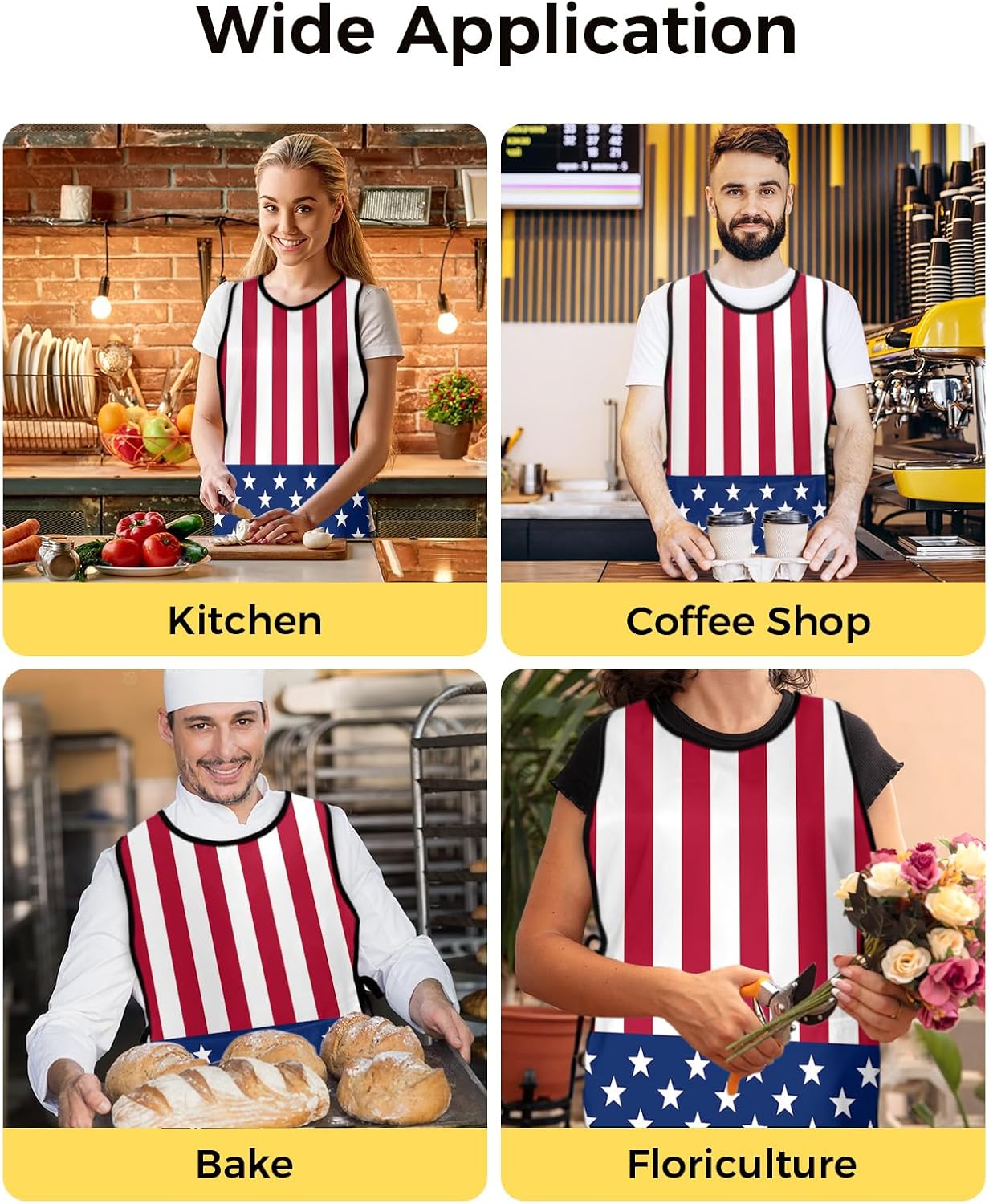 Fourth-of-July Cobbler Aprons with 2 Pockets for Women Men, Red Stripes Blue Stars 4th-of-July