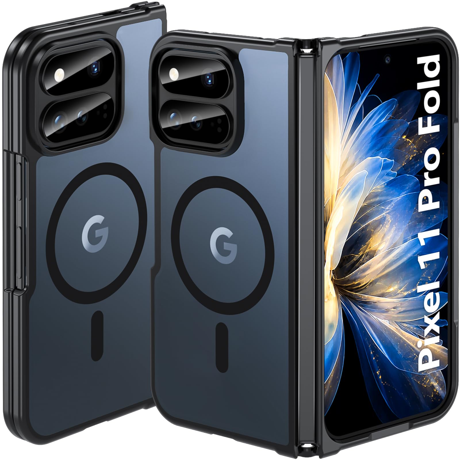 Hensinple Magnetico per Google Pixel 11 Pro Fold Case | Compatibile con MagSafe, custodia protettiva opaca traslucida di grado militare antiurto robusta per Pixel 11 Pro Fold, nero