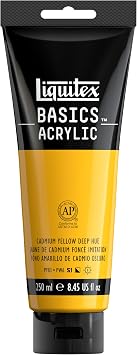 Liquitex BASICS Acrylic Paint, 250ml 8.5-oz Tube, Cadmium Yellow Deep Hue