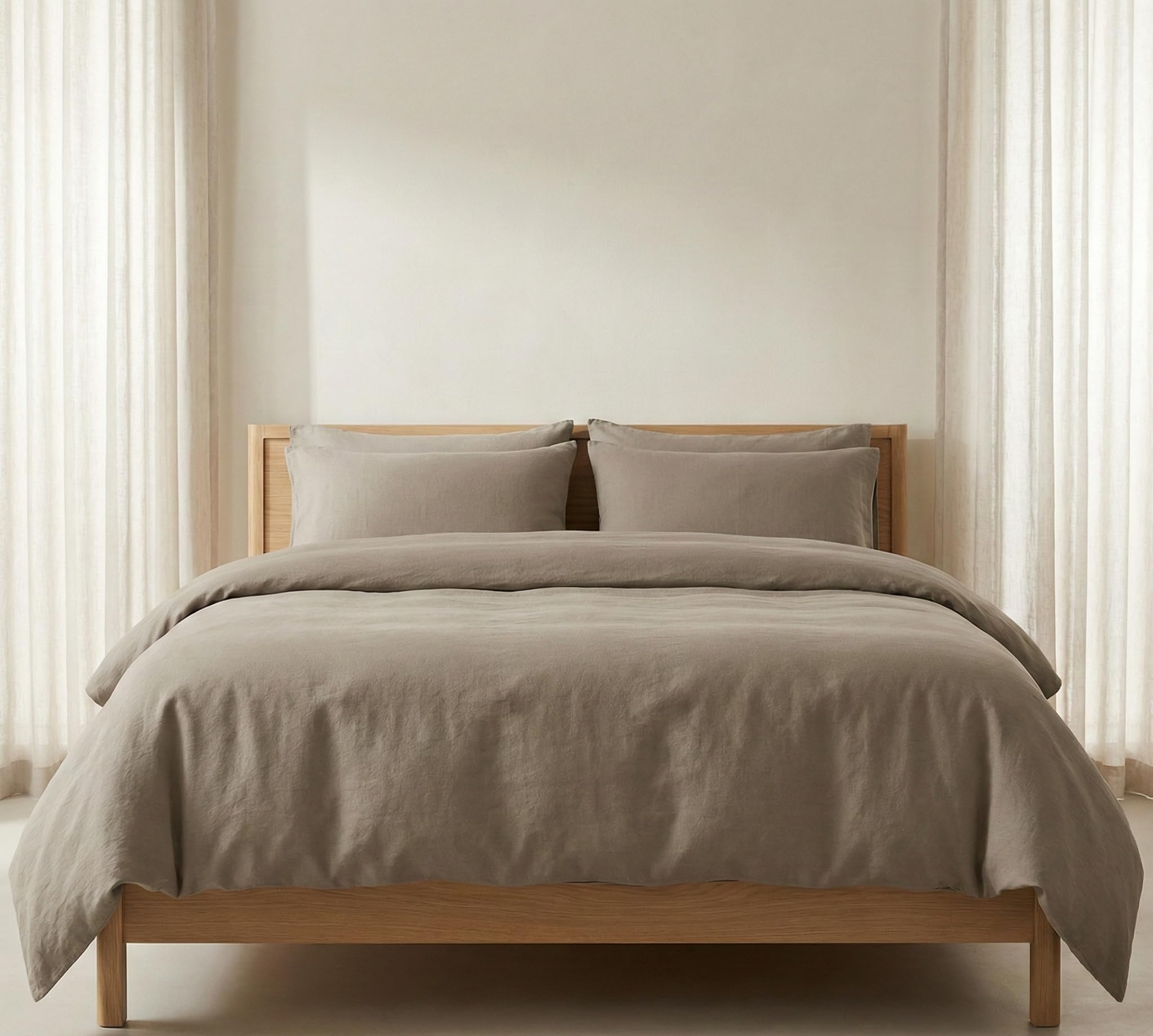 Set Copripiumino - Biancheria da Letto 100% Puro Lino, Comfort Traspirante e Termoregolante, Lusso Fatto a Mano - Beige Naturale, Queen (Standard USA) (223,5 x 228,6 cm)