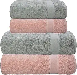 Kit Jogo Toalhas Banho e Rosto, 4 Peças, Ícone - Camesa, 100% Algodão Premium, Alta Absorção, Toque Extra Macio Luxo, 500 g/m² - ALTIHAUS (Cinza/Rosê)