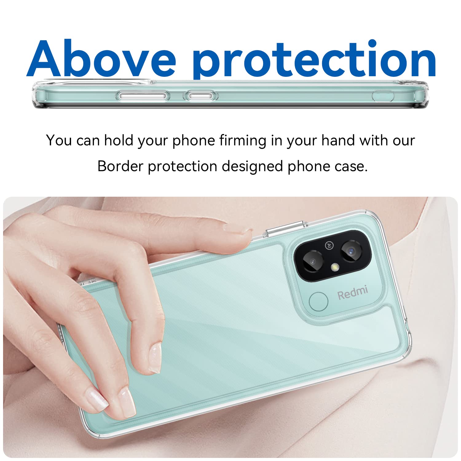 KUSINHOKA Cover per Xiaomi Redmi 12C + [3 Pezzi] Pellicola Vetro Temperato, [Antiurto] PC Rigida Bumper Case, Ultra Sottile [Anti-Graffio] Protettiva Custodia per Xiaomi Redmi 12C, Trasparente
