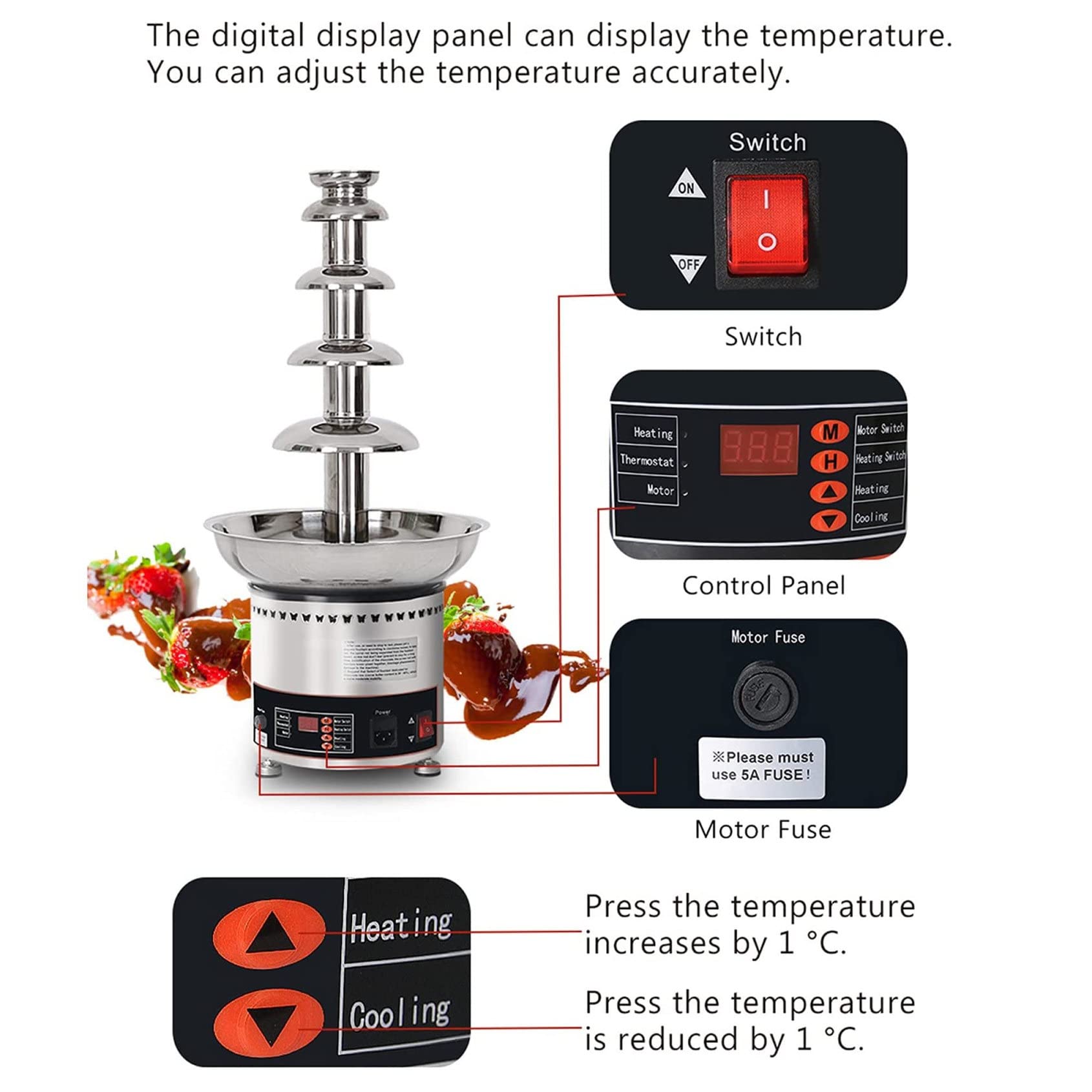 Fondue au chocolat fondue Machine à fondre à température réglable pour bonbons et fromages