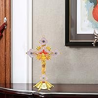 Vista 4 de Cruz de mesa de altar de Jesús, decoración de pared de crucifijo religioso con soporte, adorno cristiano de metal montado en la pared para oración