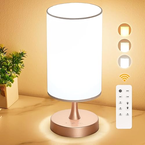 OYADISIIOP Light Therapy Lamp, 10000 Lux Bright Lamp with 3 Color Temperatures, Adjustable Brightness, Timer & Memory Function, Bedside Lamp with Remote Control(Gold Base and White Shade) - White Shade & Gold Base