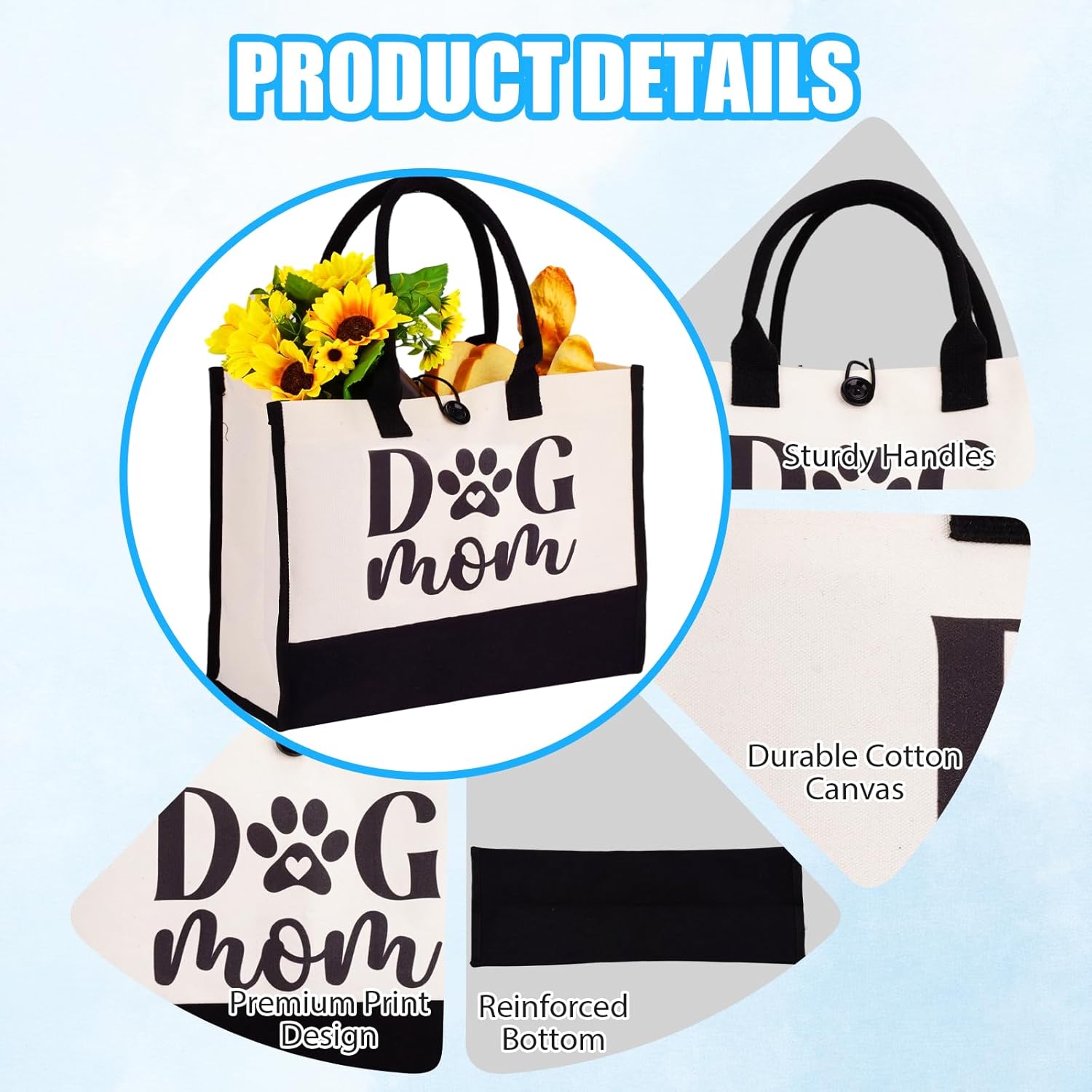 Dog Mom Gifts for Women Tote Bag Gifts for Dog Lovers Women Practical Grocery Bag for Birthday Christmas Gift Reusable Tote Bag for Shopping Travel Picnic(16.9''×12.6''×6.7'') - Image 6