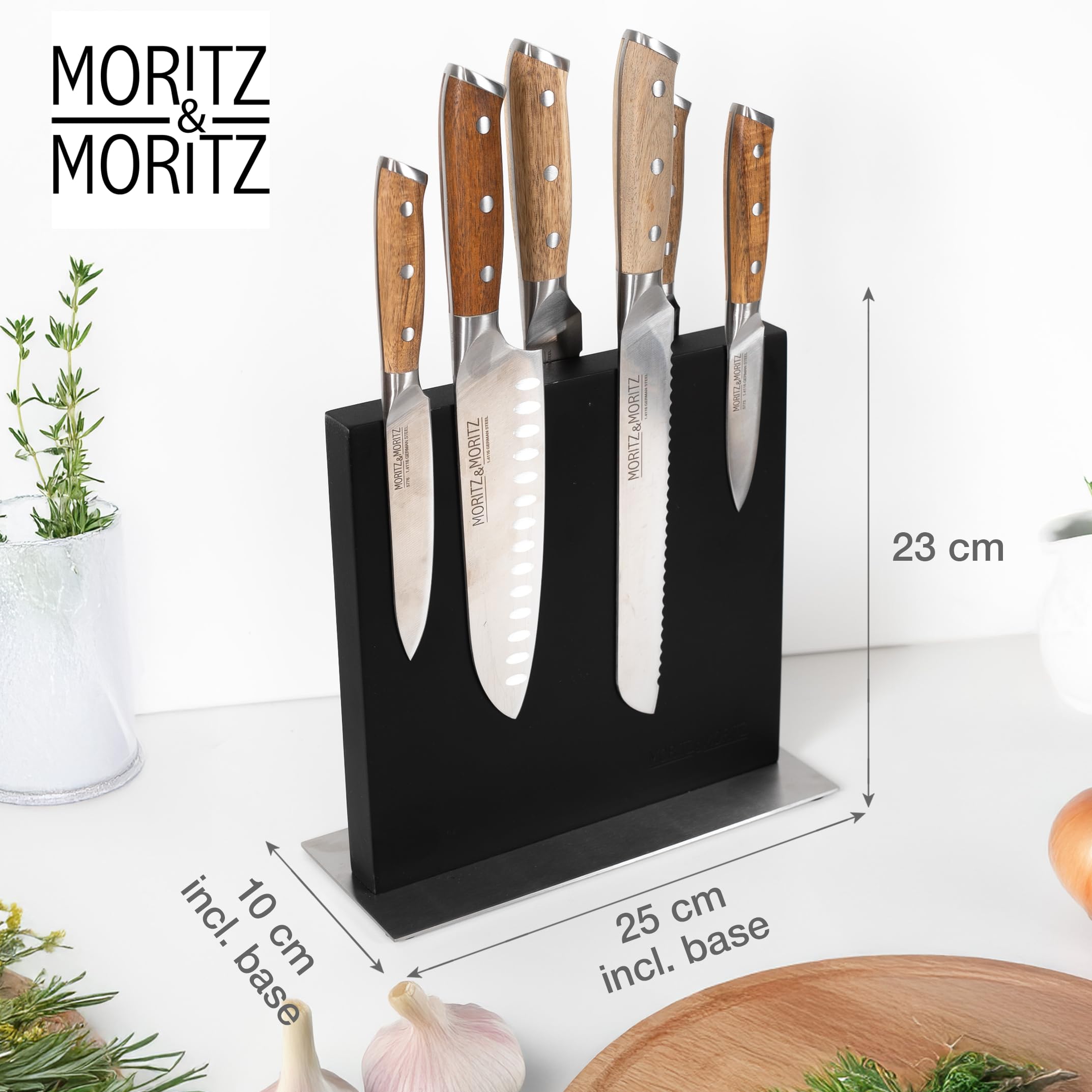 Moritz & Moritz Magnetyczny blok na noże, czarny, magnetyczny uchwyt na noże z mocnym chwytem, solidny uchwyt na noże do kuchni, nowoczesny i zajmuje mało miejsca, blok na noże bez noża