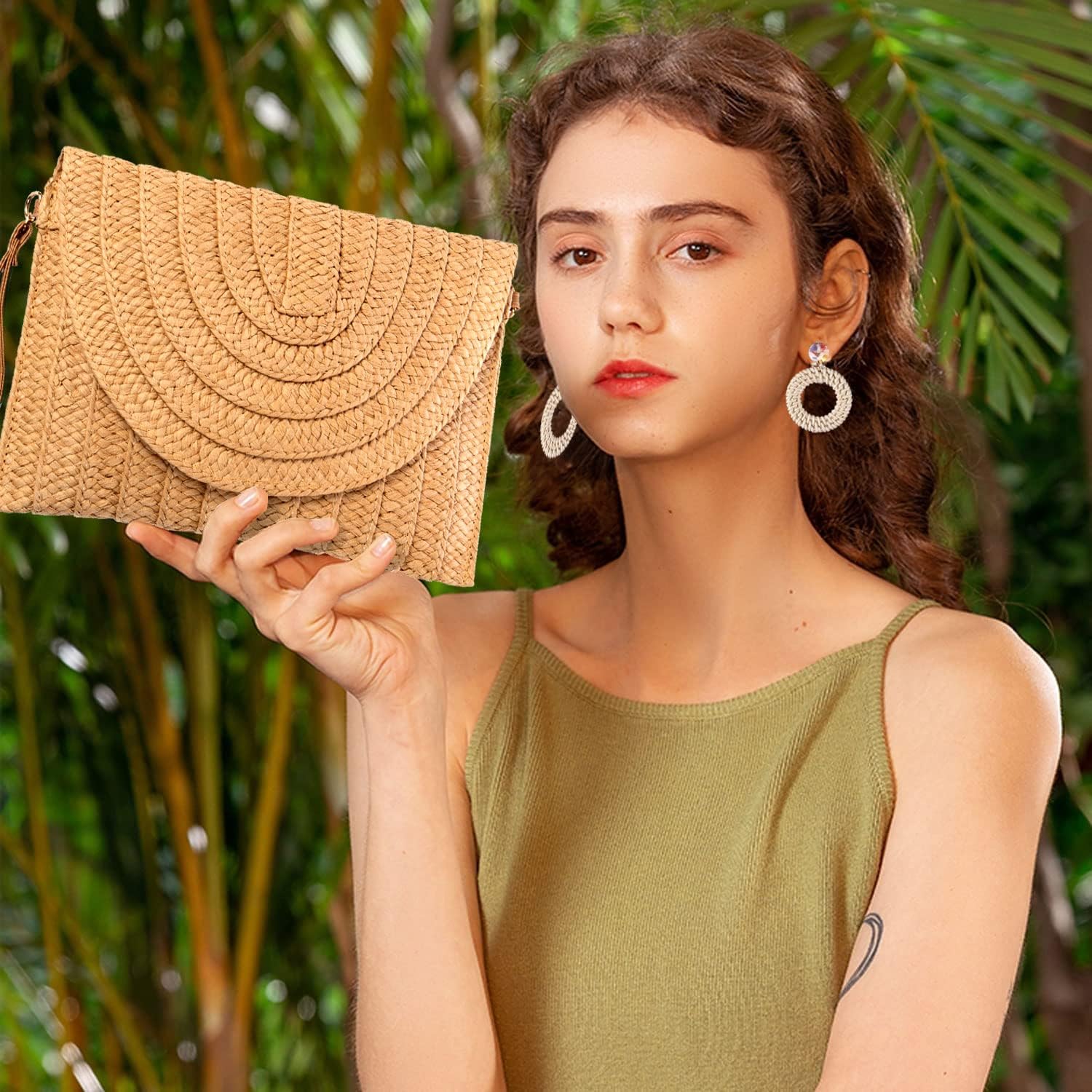 Straw Clutch Bags for Women Shoulder Bag Summer Purse Woven Beach Bags - Image 3