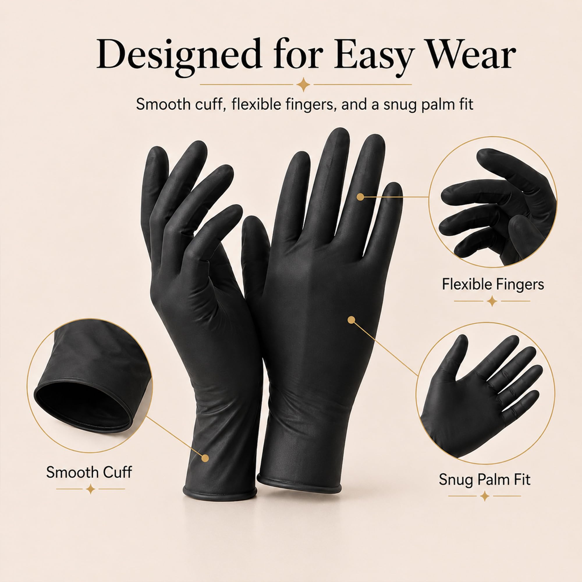 Guanti in gomma riutilizzabili neri per tinture per capelli, accessori professionali per tinture per capelli (1 coppia, grande, nero)