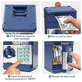 Piggy Bank Toys for Boys 6-8, Birthday Gifts for 6 7 8 10 11 12 Year Old Boys & Girls, Kids Safe Money Bank with Password, Educational Savings Toy for Kids Ages 5-12 (Navy)