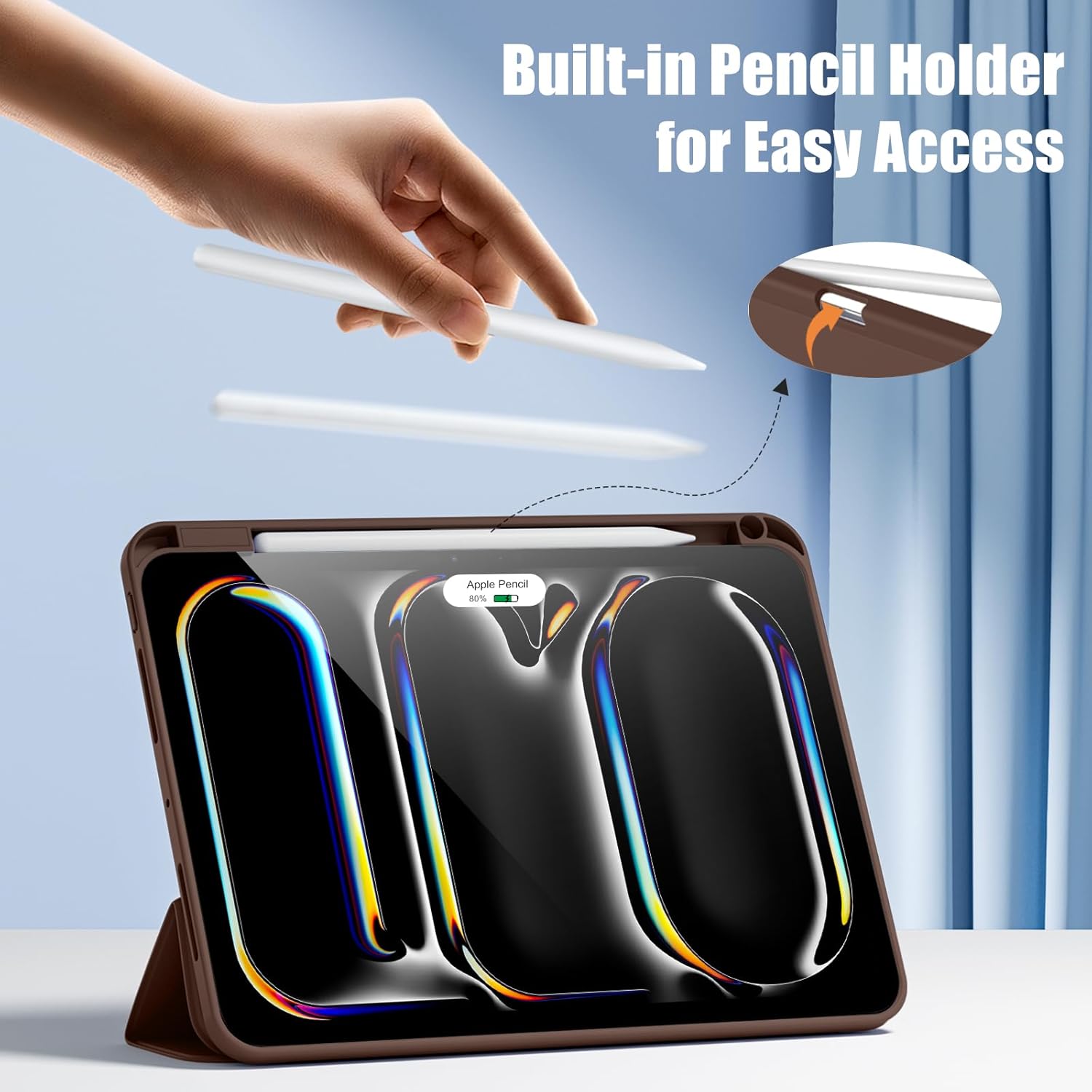 Kidopire New Compatible with iPad Pro 11 Inch Case (M4 2024/M5 2025) with Pencil Holder, Smart Cover with Protective Trifold Stand & Soft TPU Back, Auto Wake/Sleep, Support Pencil Pro, Dark Brown